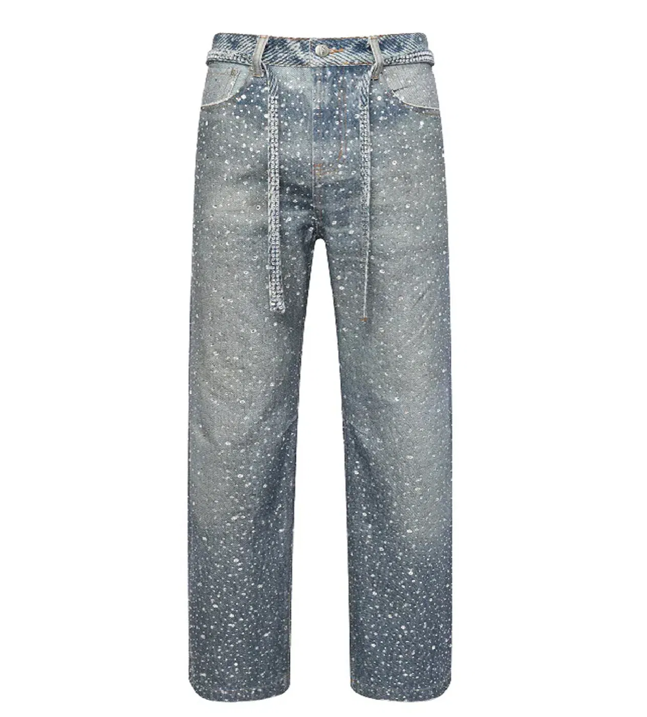 Birth of Royal Child 3D Printing Washed 20K Swarovski Diamond Boro Denim Pants Blue