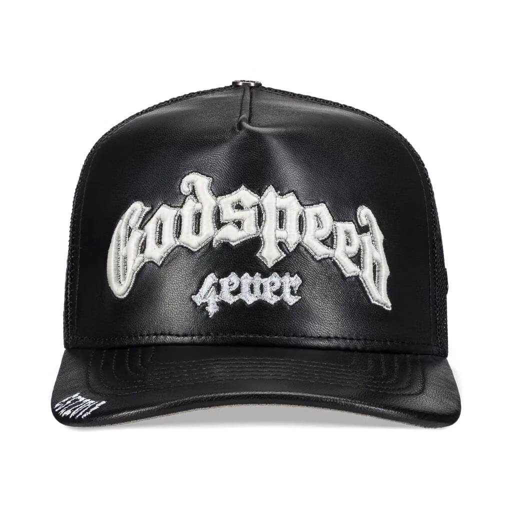Godspeed Forever Black Leather Trucker Hat
