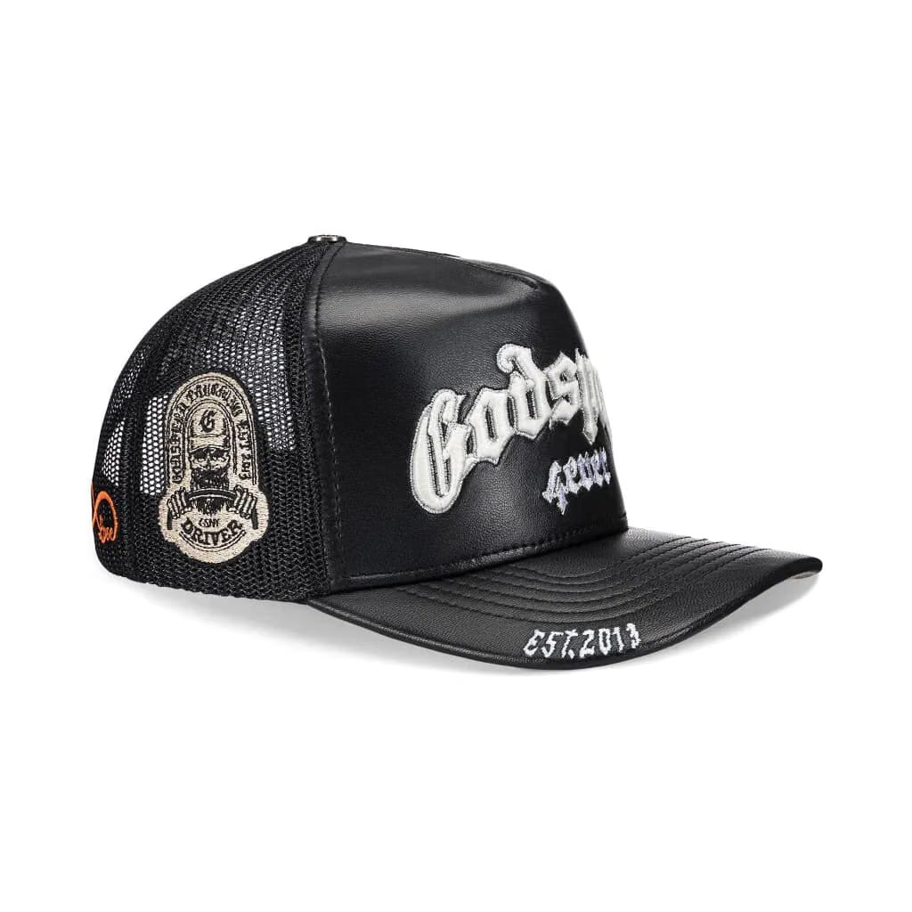 Godspeed Forever Black Leather Trucker Hat