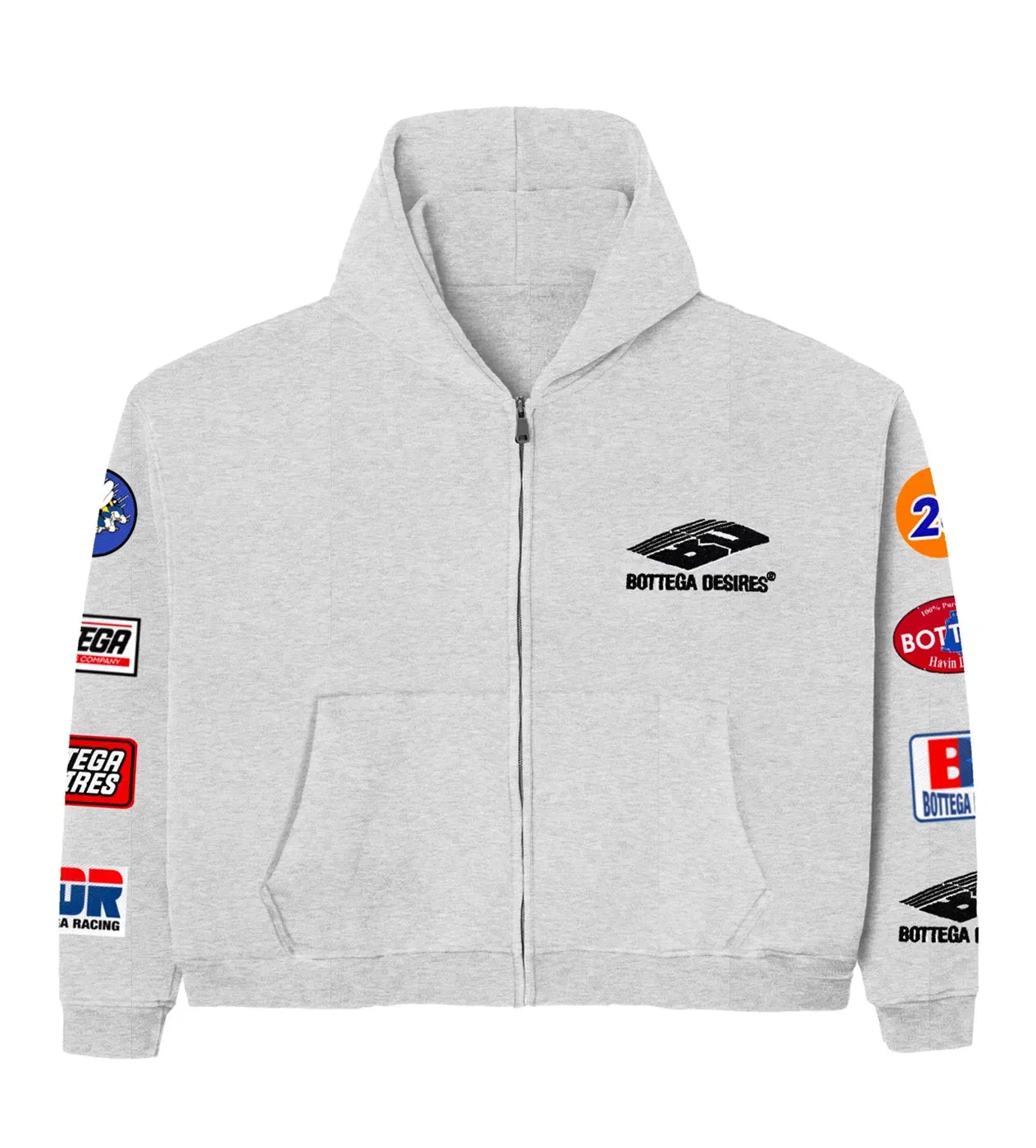 Bottega Desires Patches Zip Up Hoodie Grey