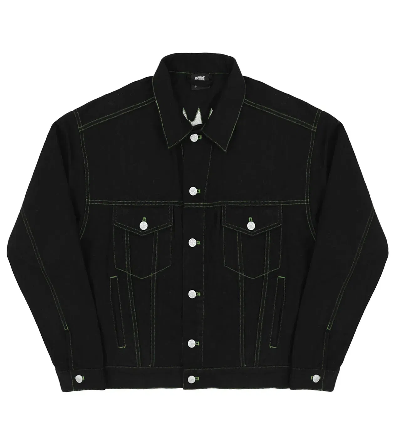 Revenge Green Embroidered Logo Denim Jacket Black