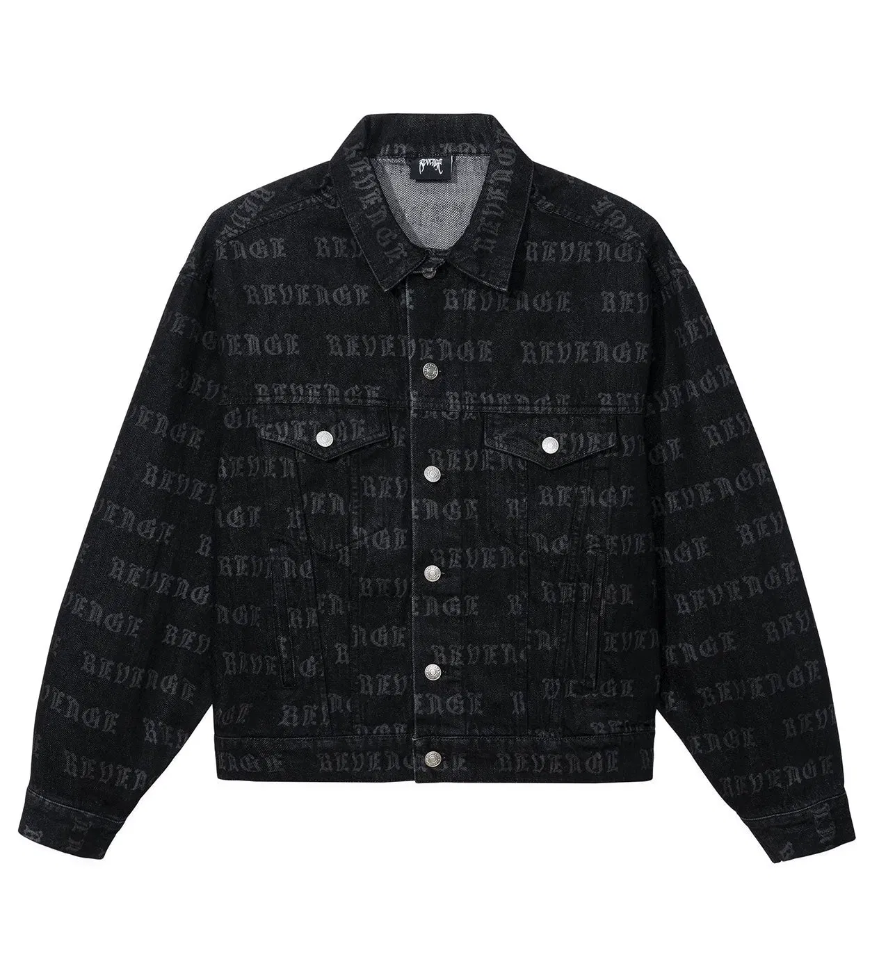 Revenge All Over Logo Denim Jacket Black