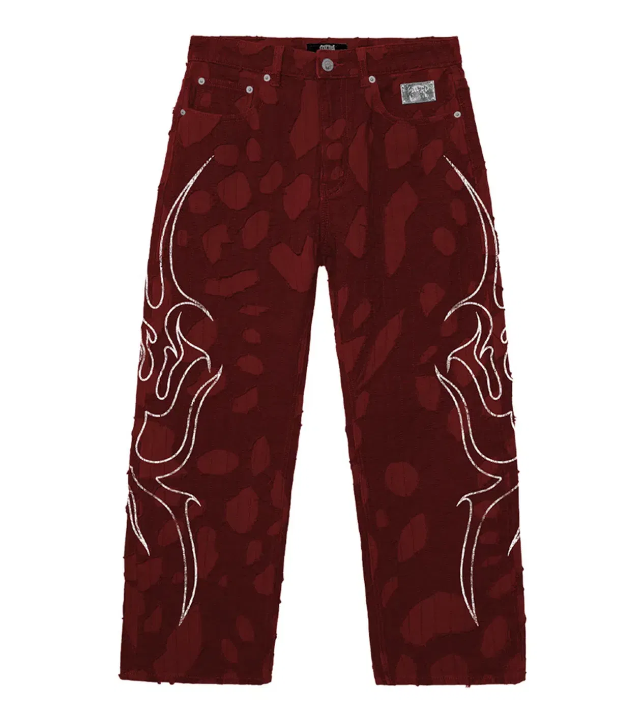 Revenge Flame Distressed Boro Denim Pant Red