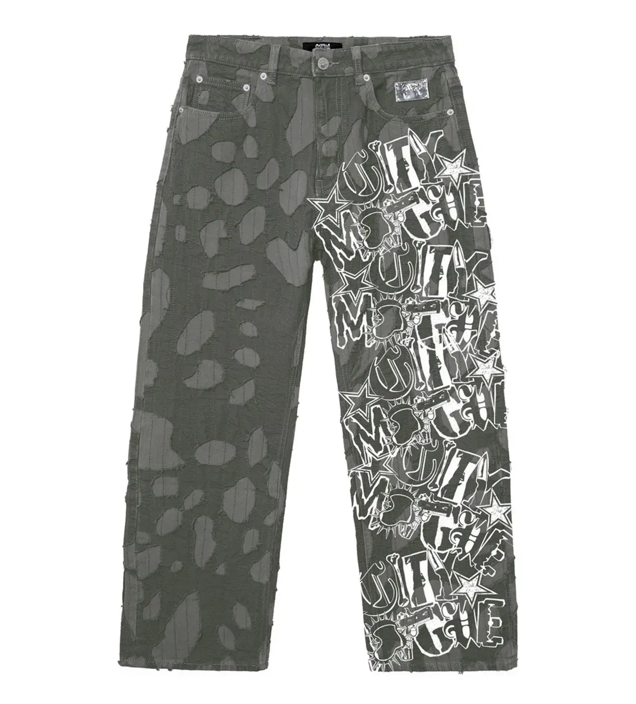 Revenge Graffiti Distressed Boro Denim Pant Grey