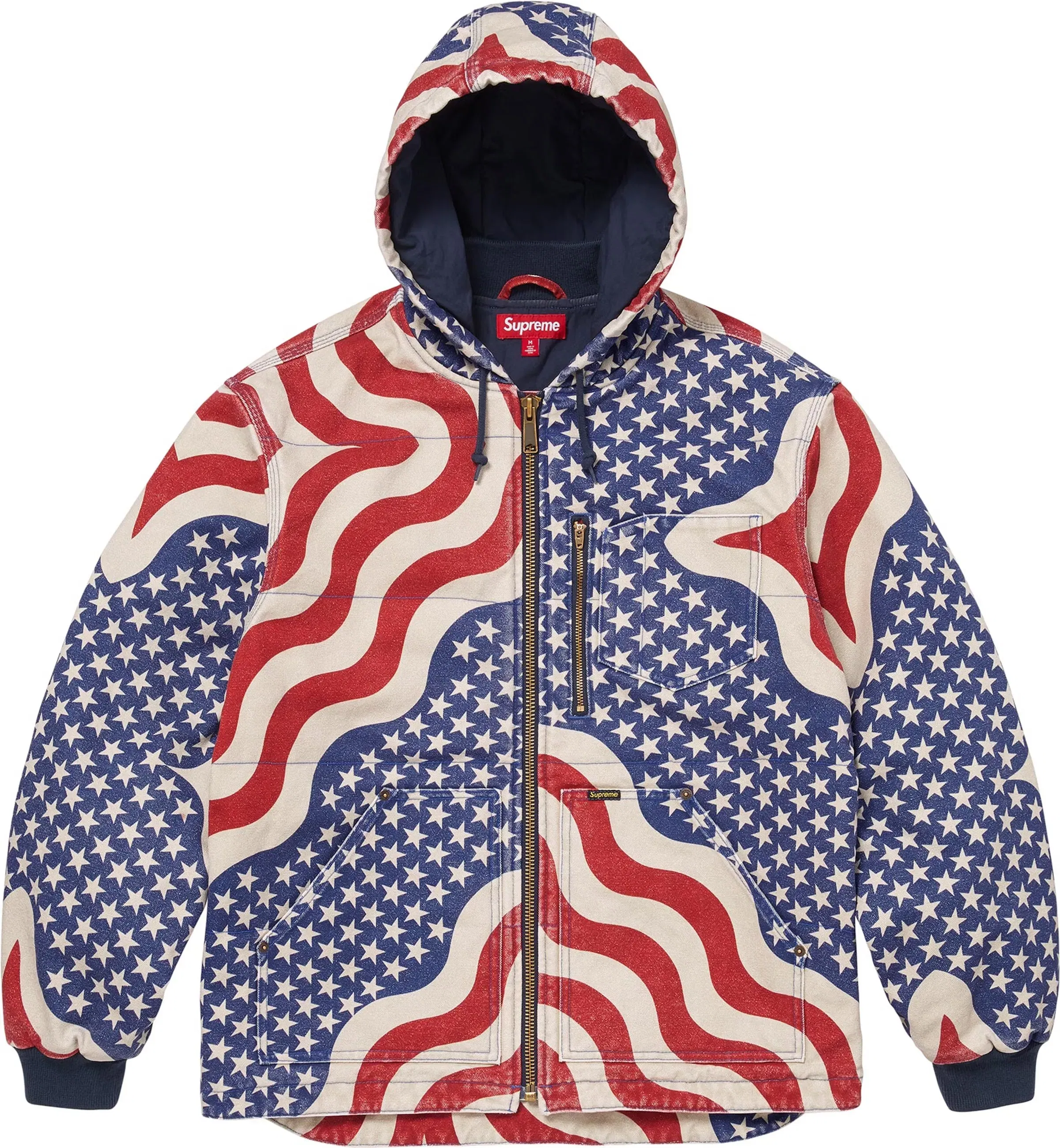 Supreme Flag Quilted Hooded Work Jacket Multicolor