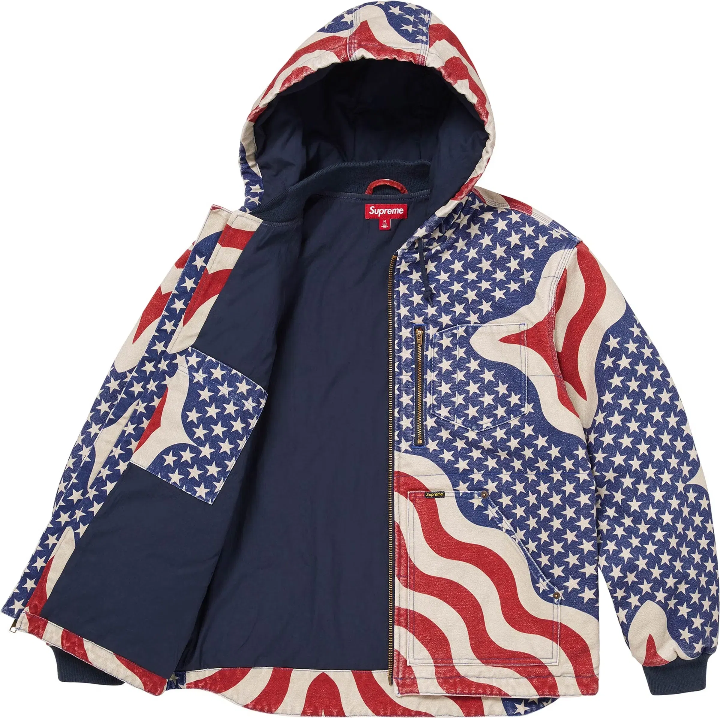Supreme Flag Quilted Hooded Work Jacket Multicolor