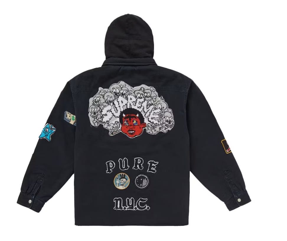 Supreme Patches Hooded Zip Up Shirt Black