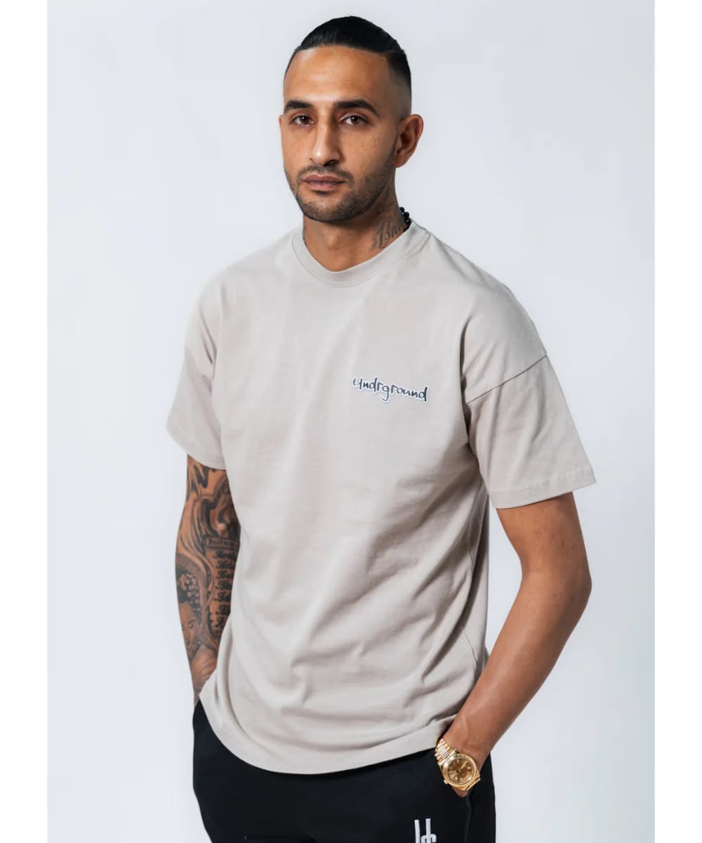 UNDRGROUND Leather Patch Tee (Taupe/Black)