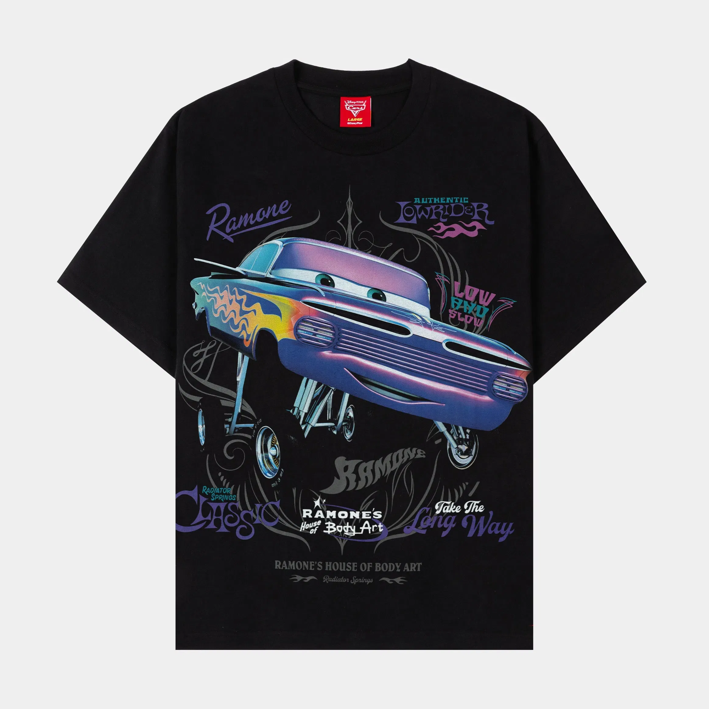 CARS X SP Disney Pixar Cars By Shoe Palace Ramone Mens Short Sleeve Shirt (Black/Purple)