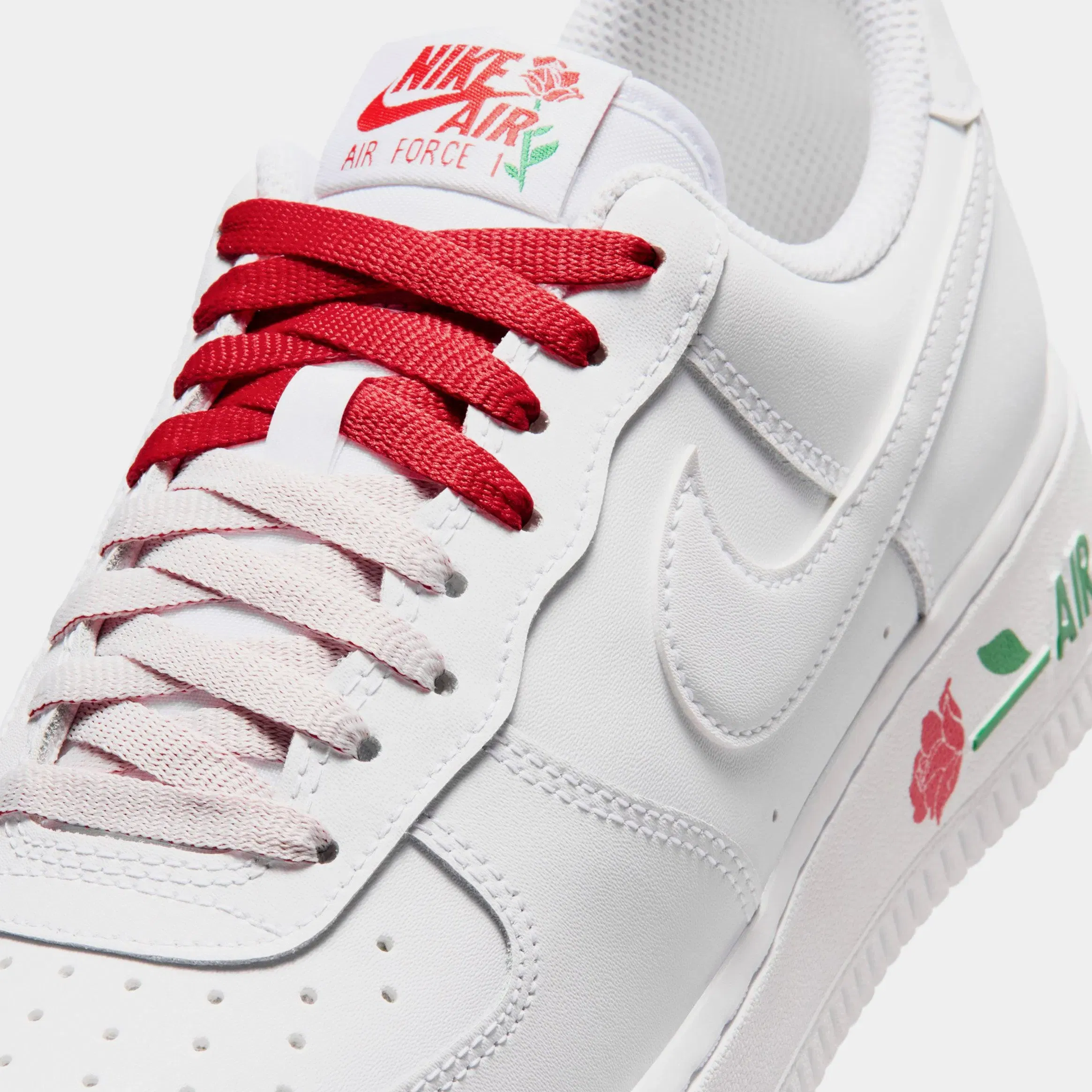 Nike Air Force 1 Low Roses Womens Lifestyle Shoes (White/White/Sport Red/Pine Green)