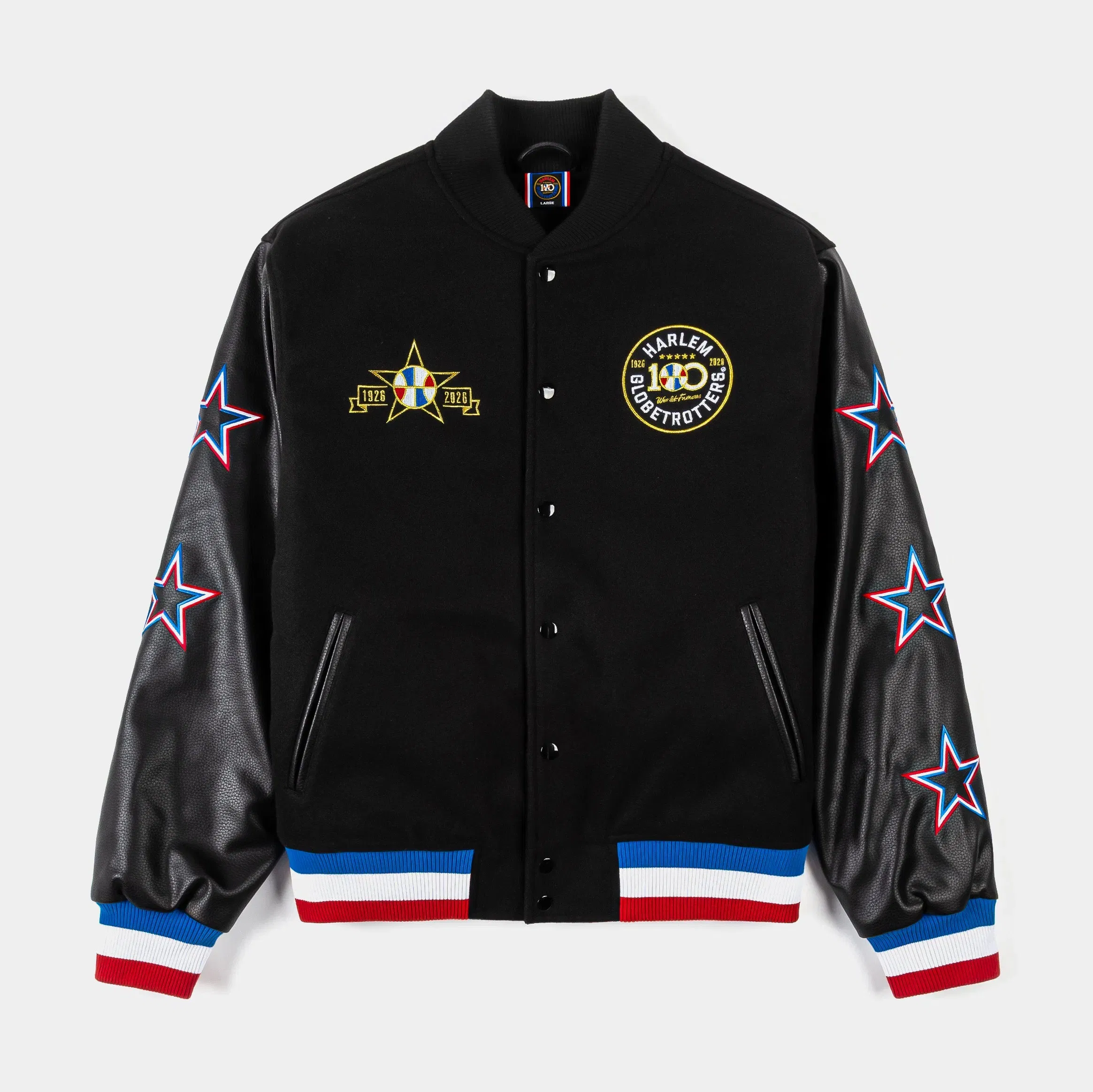 HARLEM GLOBETROTTERS X SP SP x Harlem Globetrotters World Famous Varsity Mens Jacket (Black/Red)