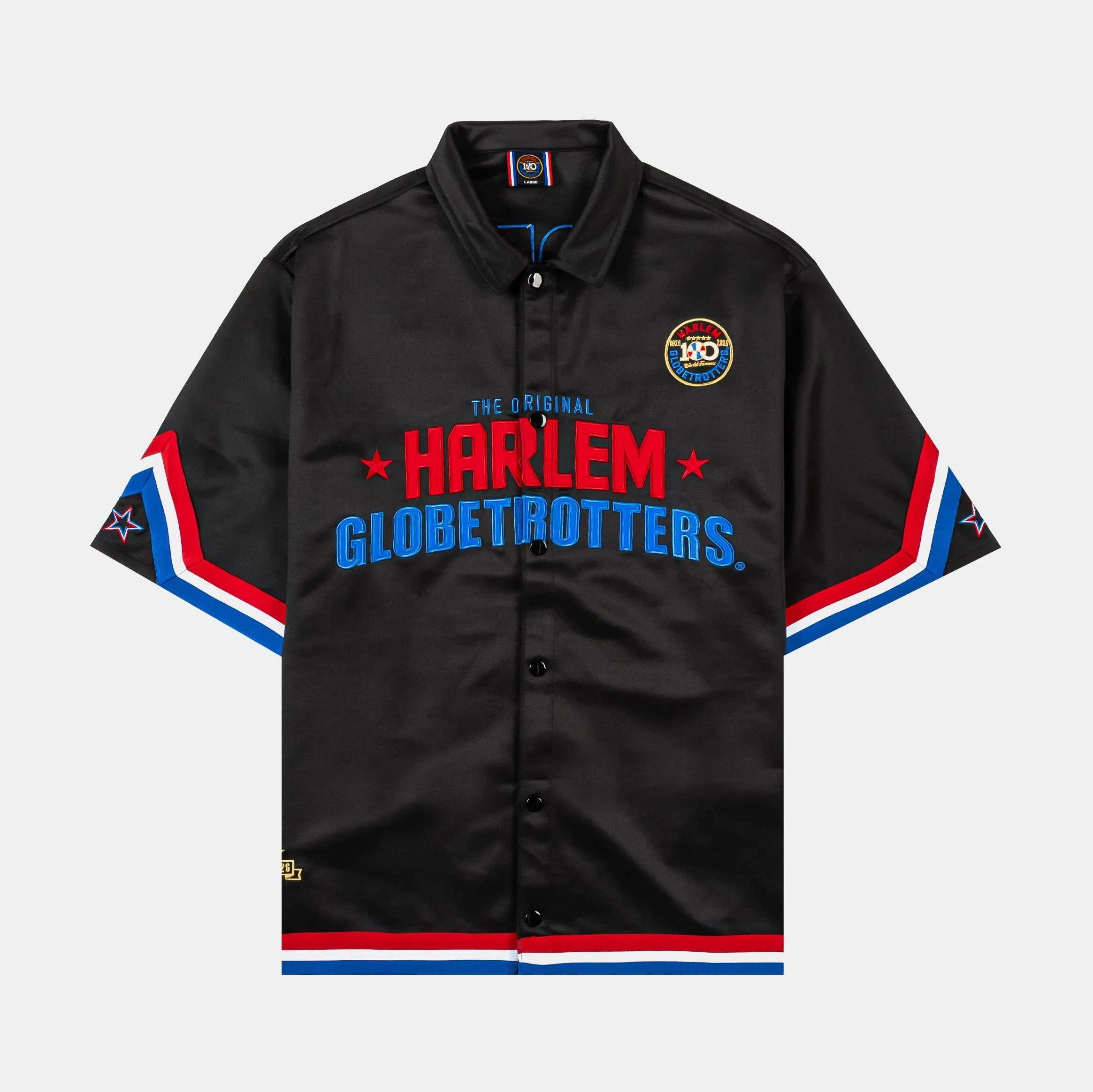 HARLEM GLOBETROTTERS X SP SP x Harlem Globetrotters World Famous Button Up Mens Short Sleeve Shirt (Black/Red)