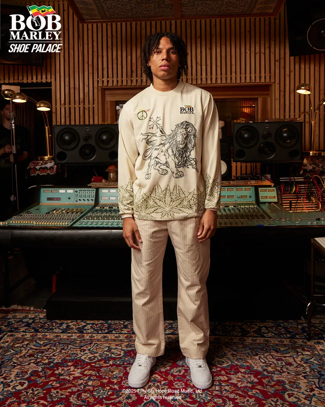 BOB MARLEY X SP SP x Bob Marley Lions Soccer Long Sleeve Mens Jersey (Beige/Green)