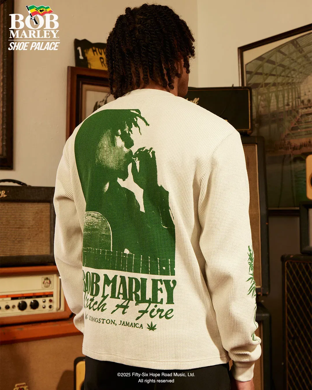 BOB MARLEY X SP SP x Bob Marley Catch A Fire Thermal Mens Long Sleeve Shirt (Beige/Green)