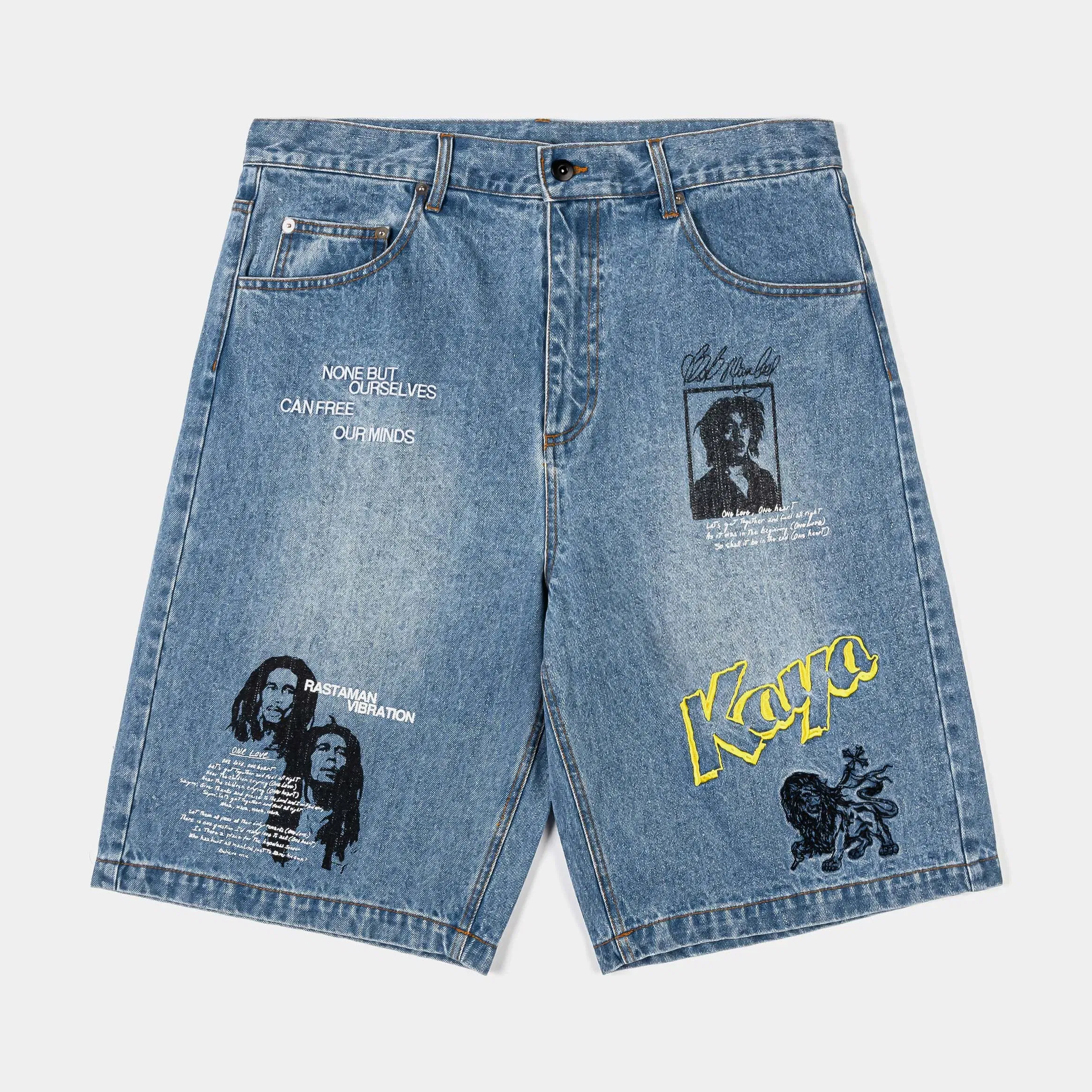 BOB MARLEY X SP SP x Bob Marley Work Washed Denim Mens Shorts (Blue/Yellow)