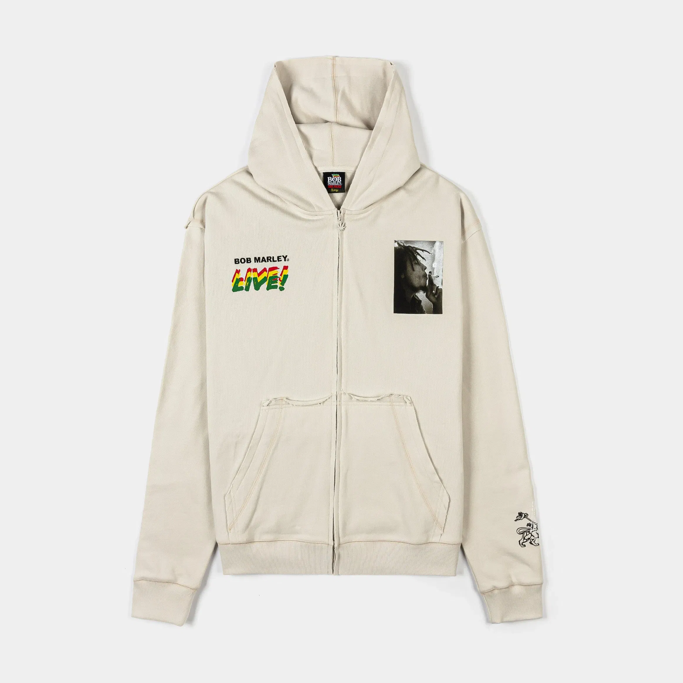 BOB MARLEY X SP SP x Bob Marley Live Zip Up Mens Hoodie (Beige/Black)