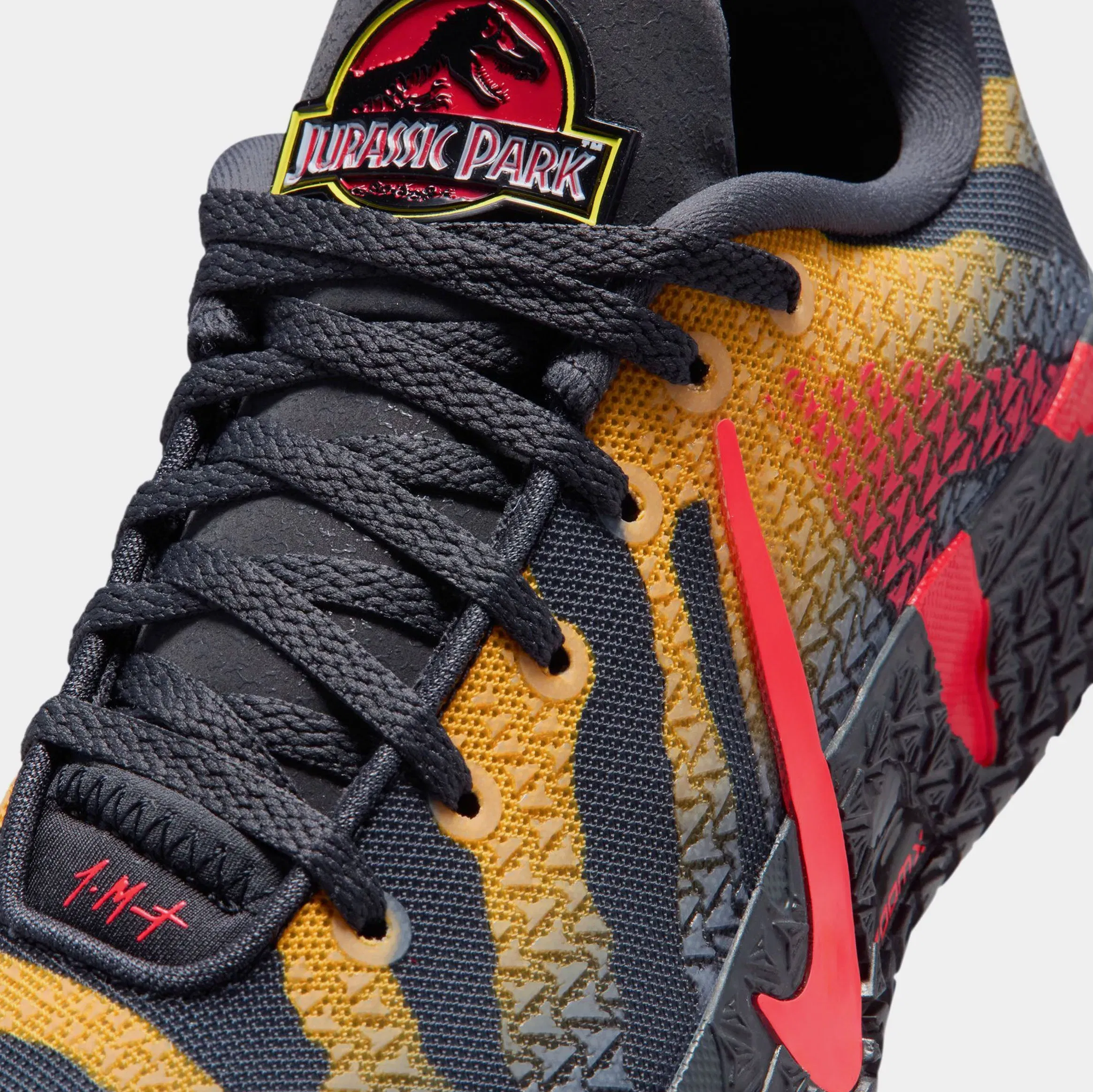 Nike Jurassic Park x Ja 3 Raptor Grade School Basketball Shoes (Anthracite/Bright Crimson/Yellow Ochre)