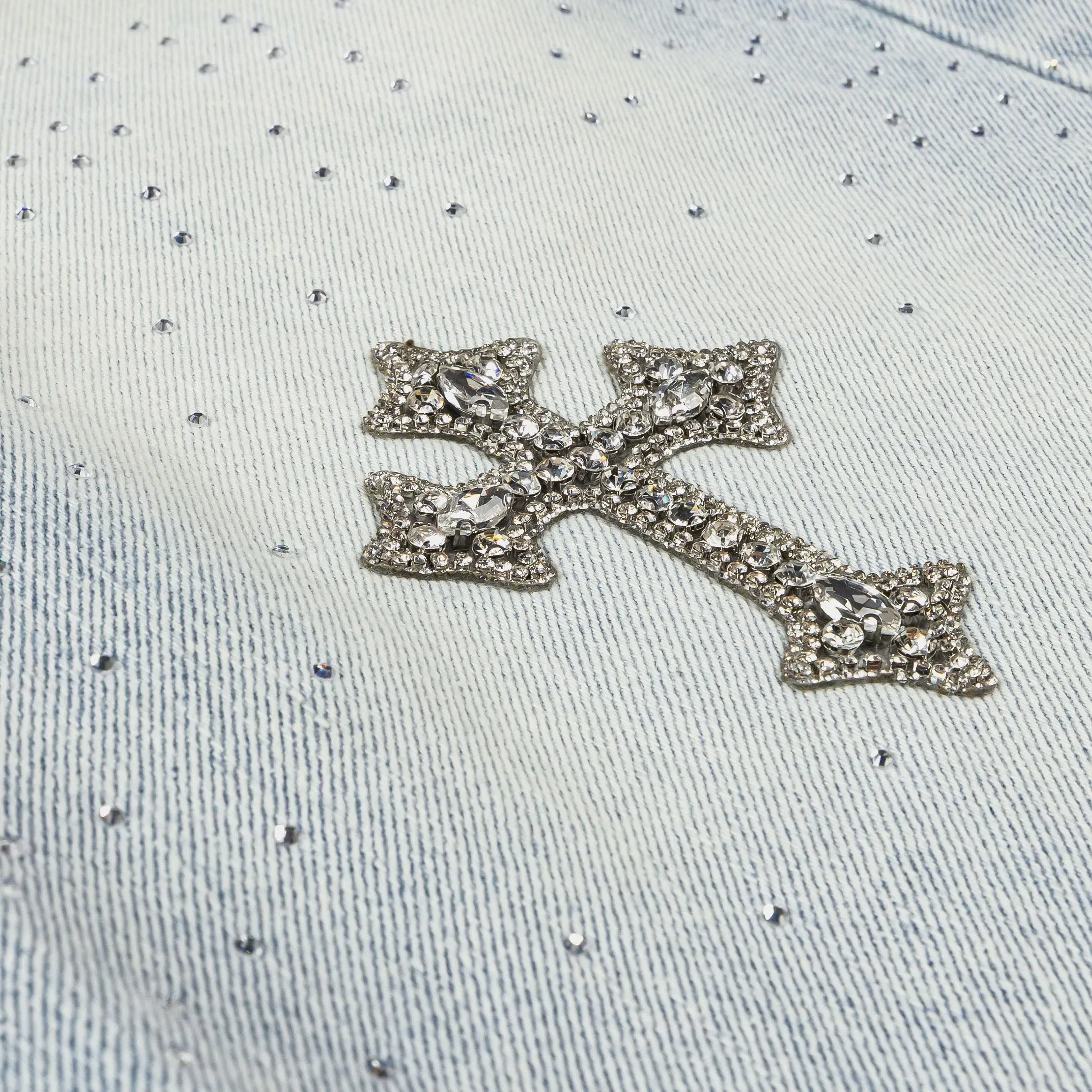 ORIGINAL SIN Bling Crosses Denim Mens Shorts (Blue)