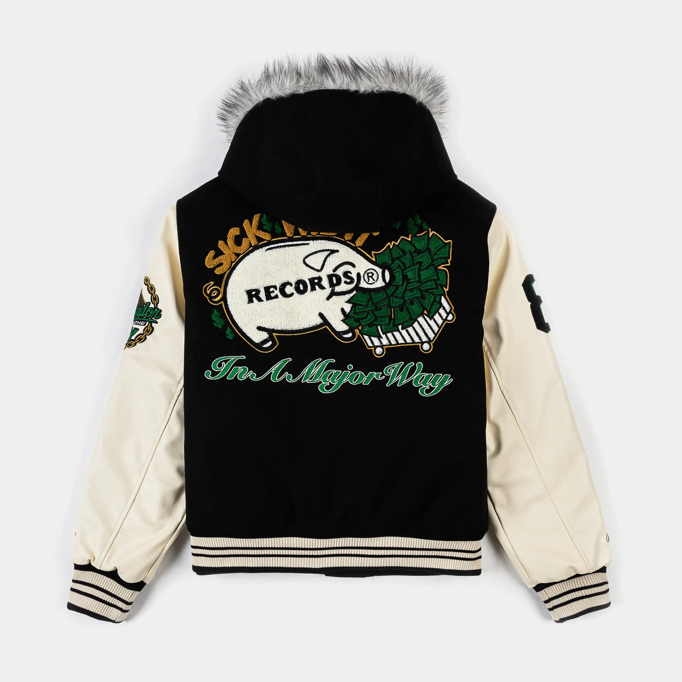 E40 X SP SP x E-40 Anniversary Varsity Mens Jacket (Black/Cream)