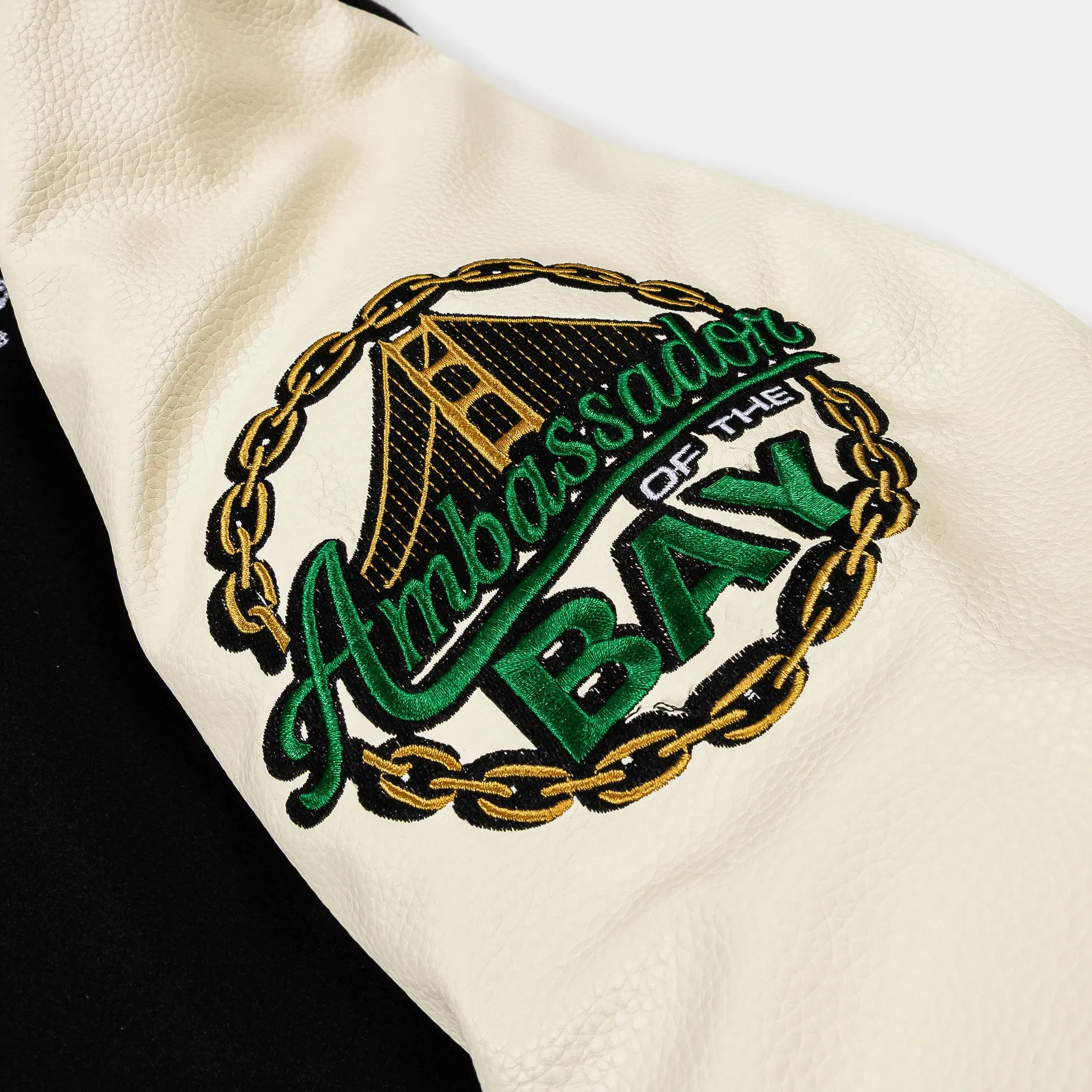 E40 X SP SP x E-40 Anniversary Varsity Mens Jacket (Black/Cream)