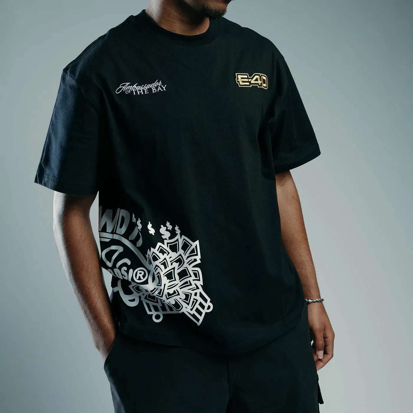 E40 X SP SP x E-40 Sized Money Bank Mens Short Sleeve Shirt (Black)