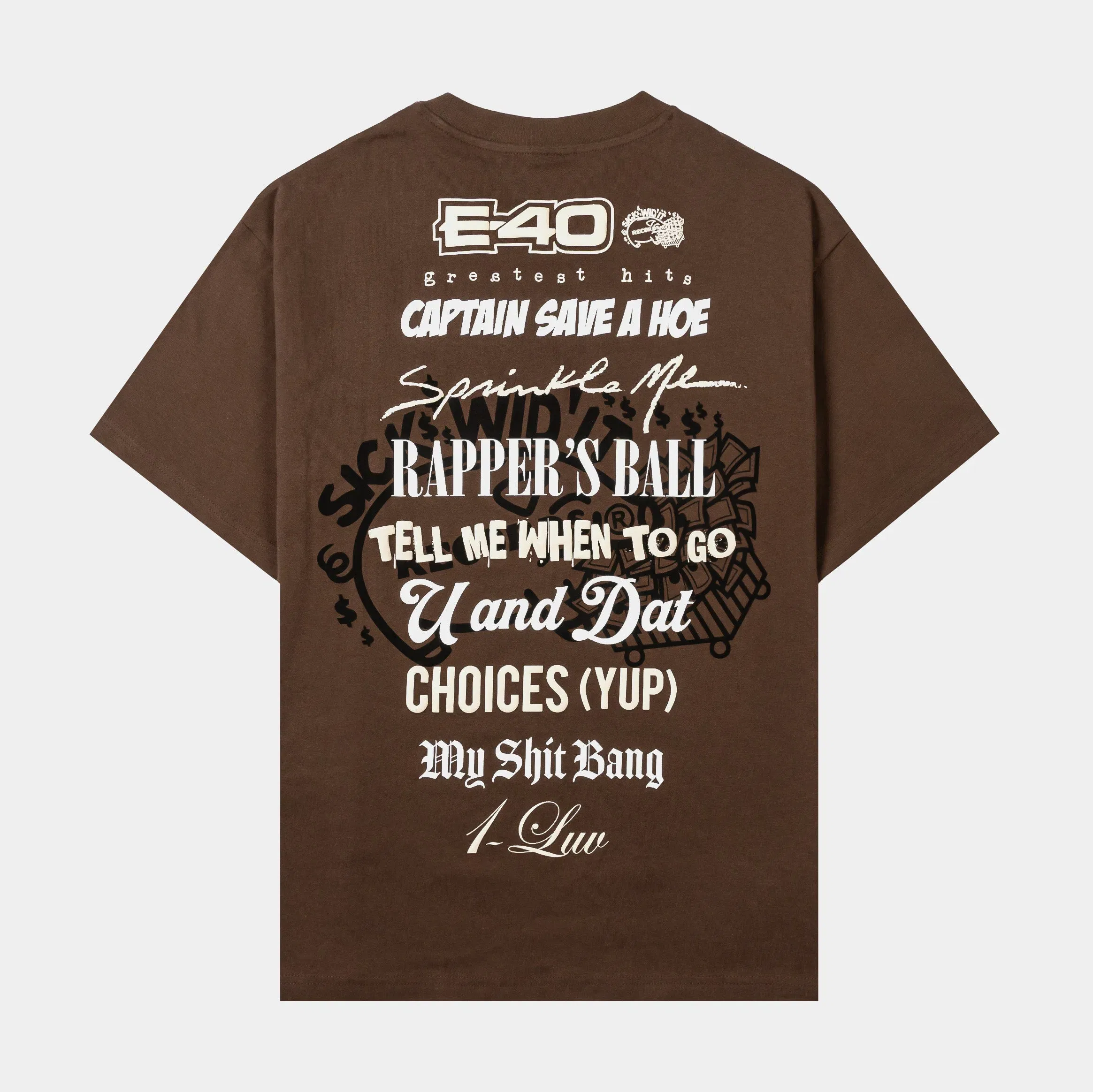 E40 X SP SP x E-40 Rapper's Ball Mens Short Sleeve Shirt (Brown/Black)