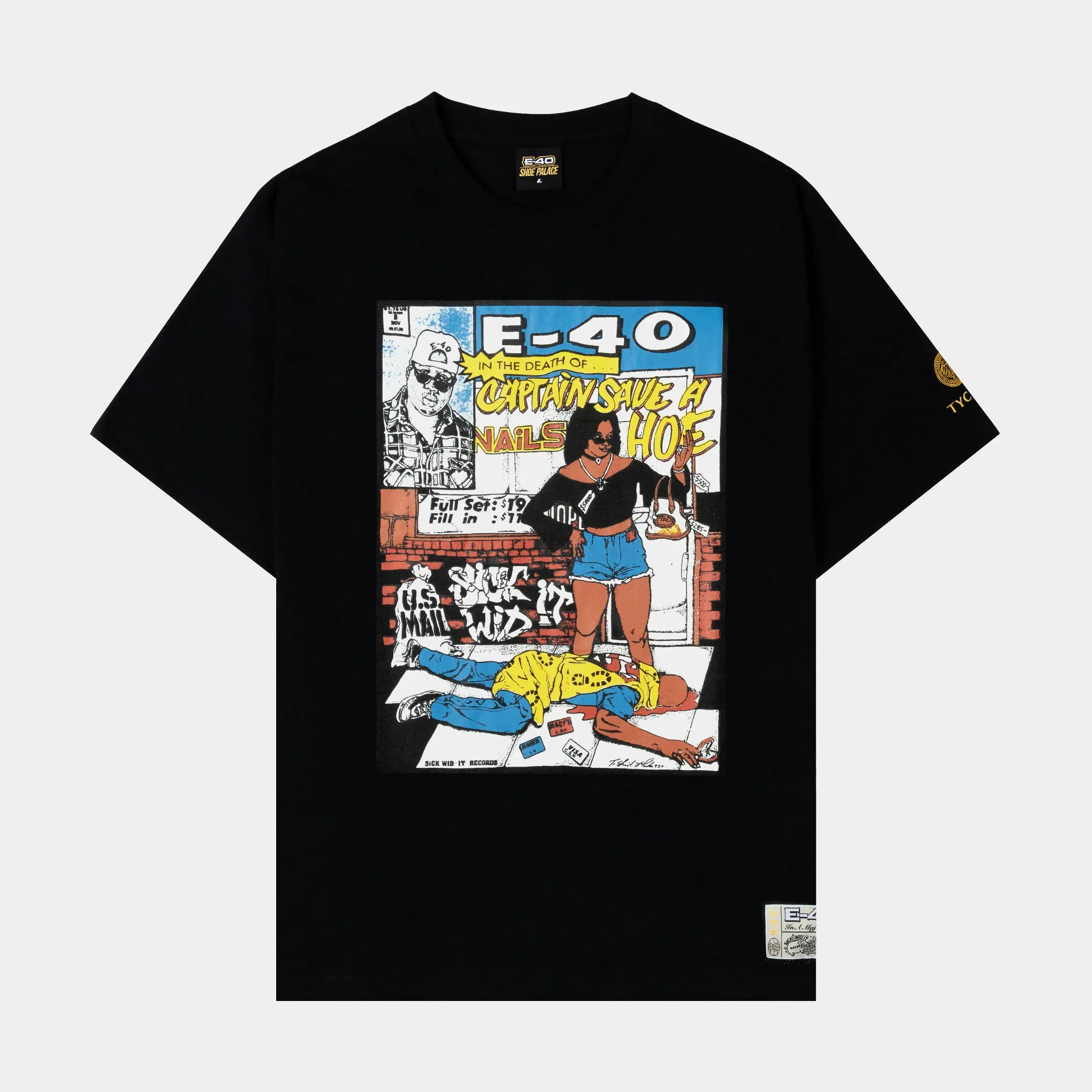 E40 X SP SP x E-40 Sick Wid It Mens Short Sleeve Shirt (White/Blue)