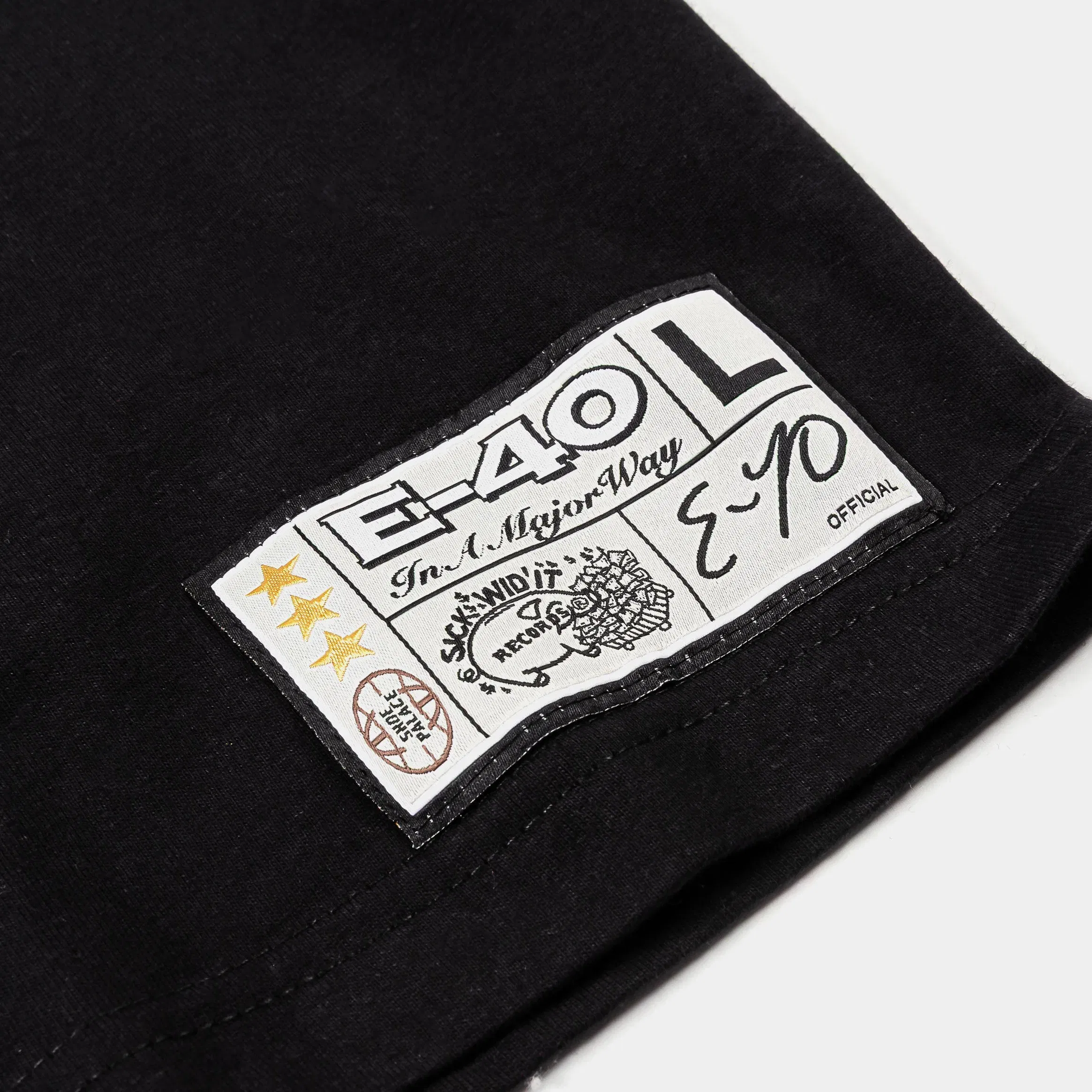 E40 X SP SP x E-40 Sick Wid It Mens Short Sleeve Shirt (White/Blue)