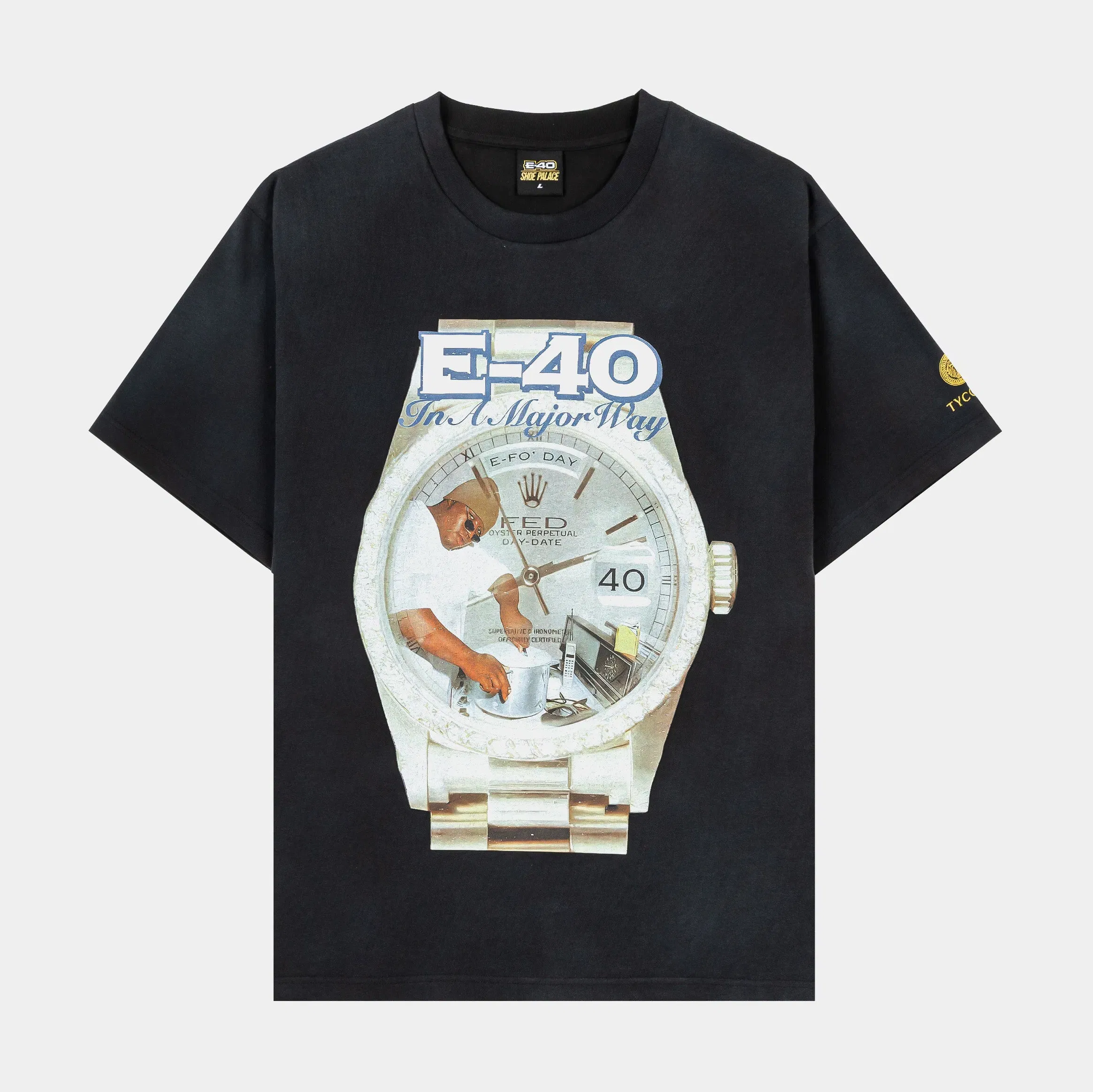 E40 X SP SP x E-40 In A Major Way Mens Short Sleeve Shirt (Black/Blue)