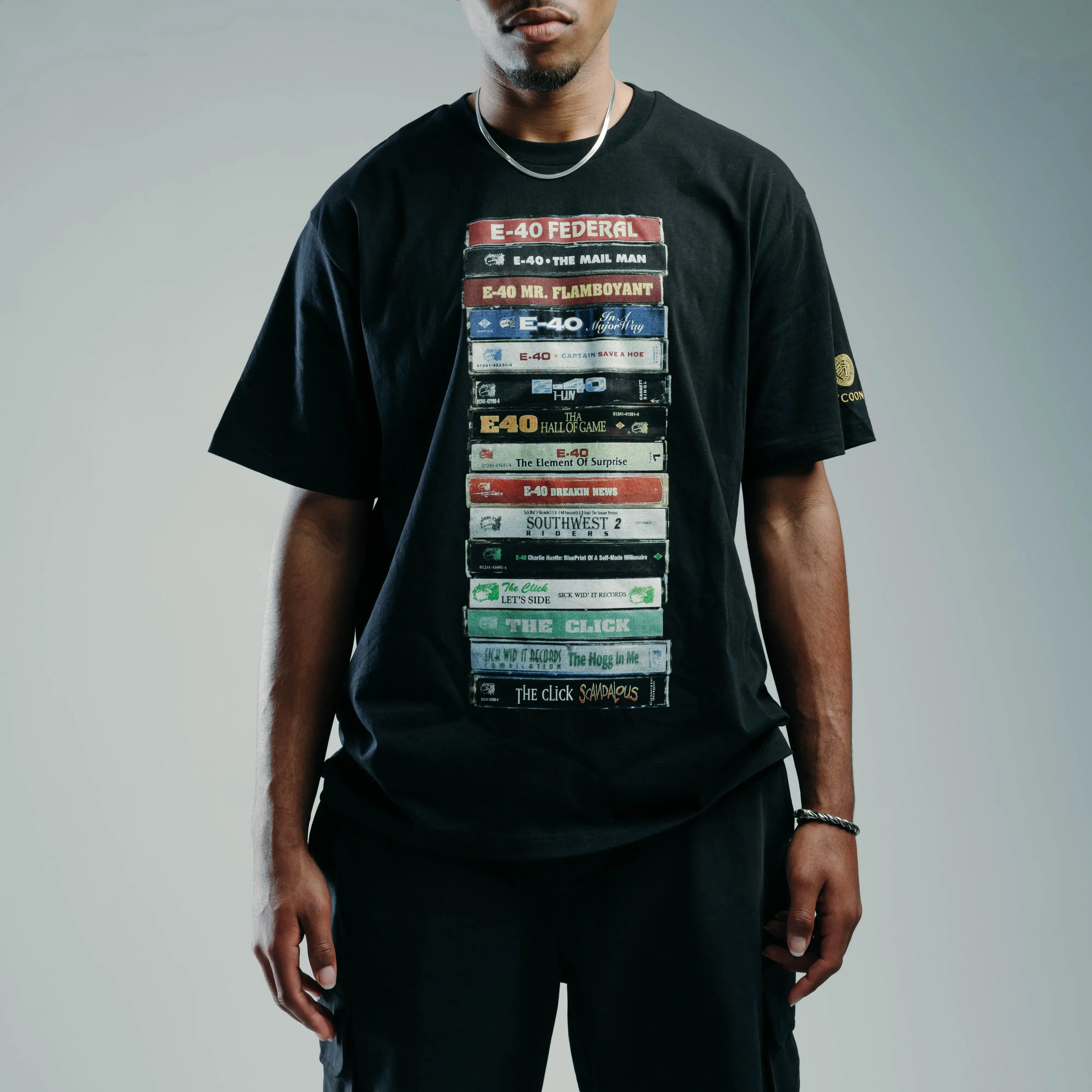 E40 X SP SP x E-40 Major Way Mens Short Sleeve Shirt (Black/White)