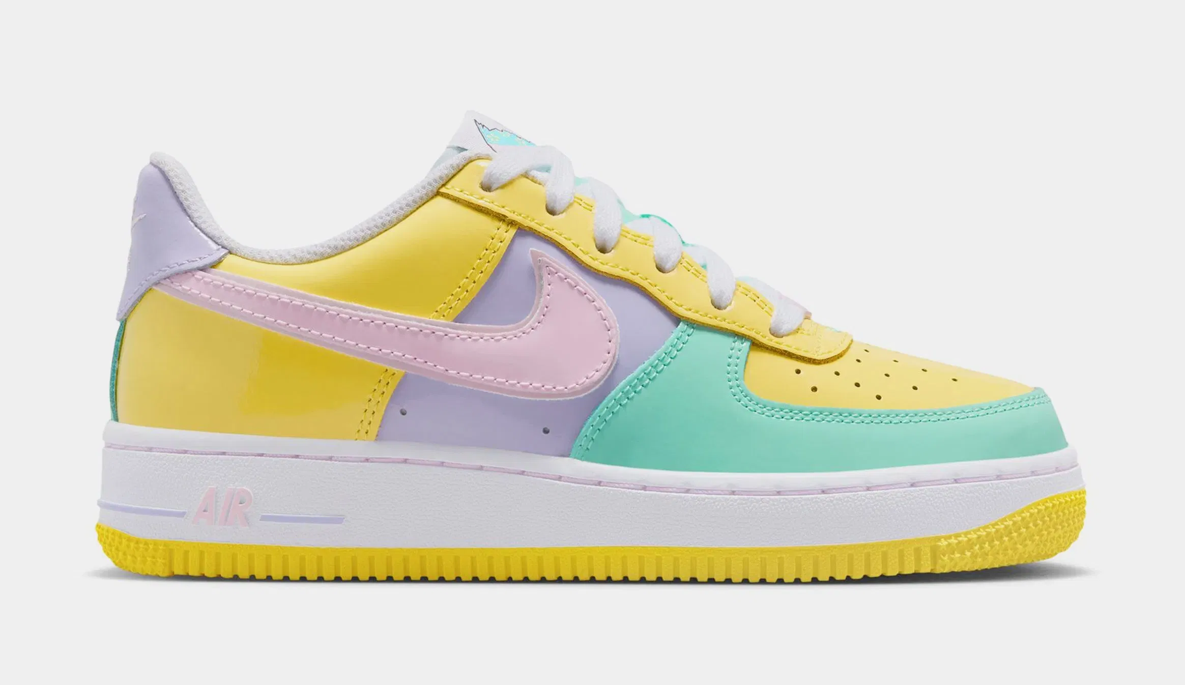 Nike Air Force 1' 07 Easter Grade School Lifestyle Shoes (Yellow Pulse/Pink Foam/Hydrangeas)