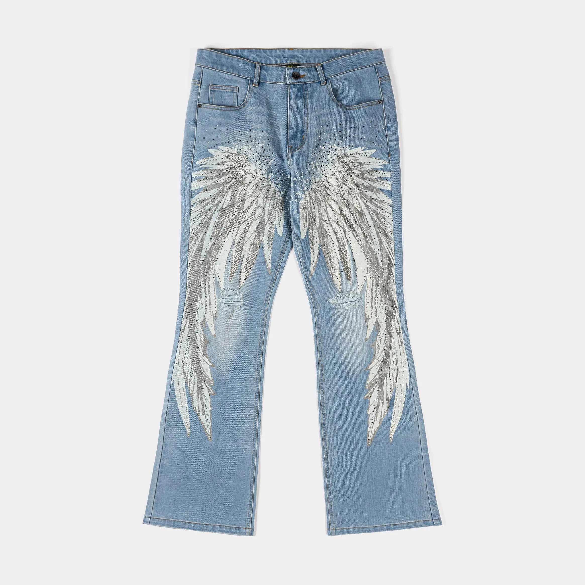 ROUTE TO RICHES Wings Embossed Denim Mens Pants (Blue/Blue)