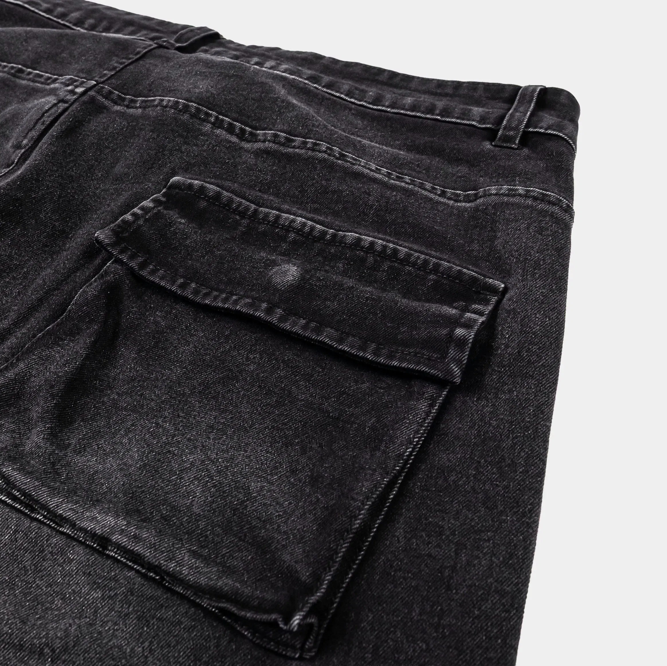 ROUTE TO RICHES Cargo Pocket Denim Mens Pants (Black)