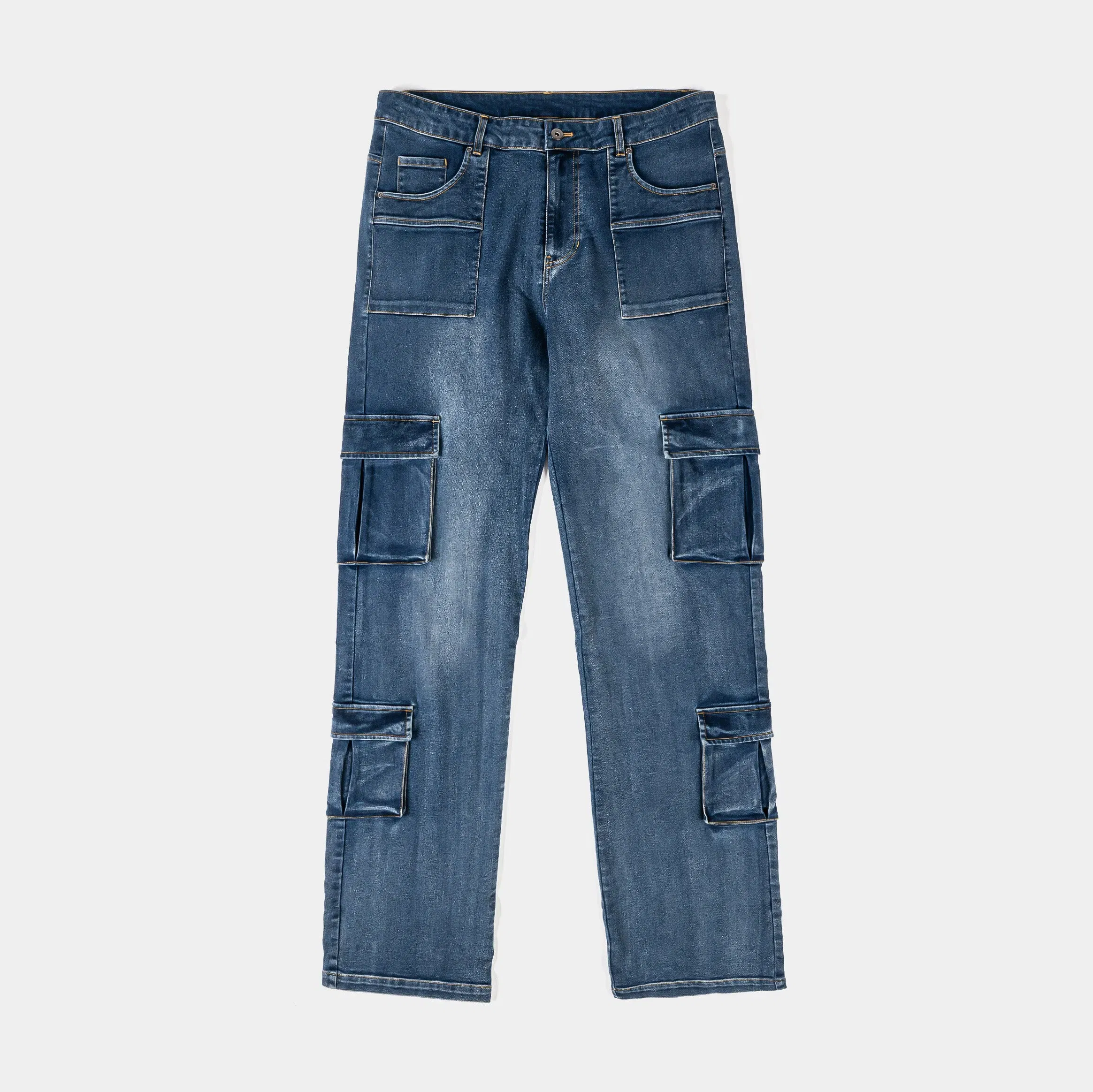 ROUTE TO RICHES Cargo Pocket Denim Mens Pants (Blue)