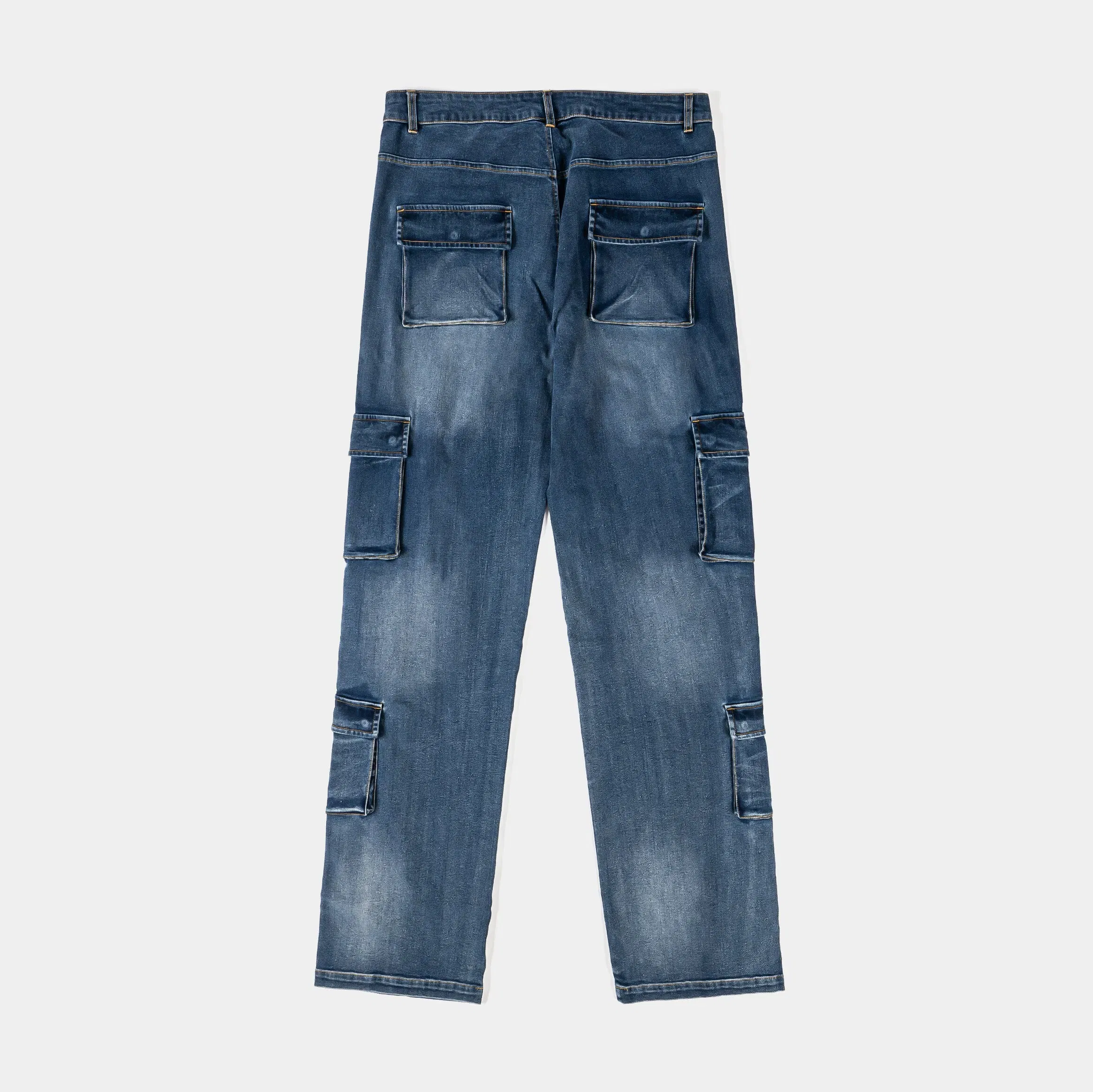 ROUTE TO RICHES Cargo Pocket Denim Mens Pants (Blue)
