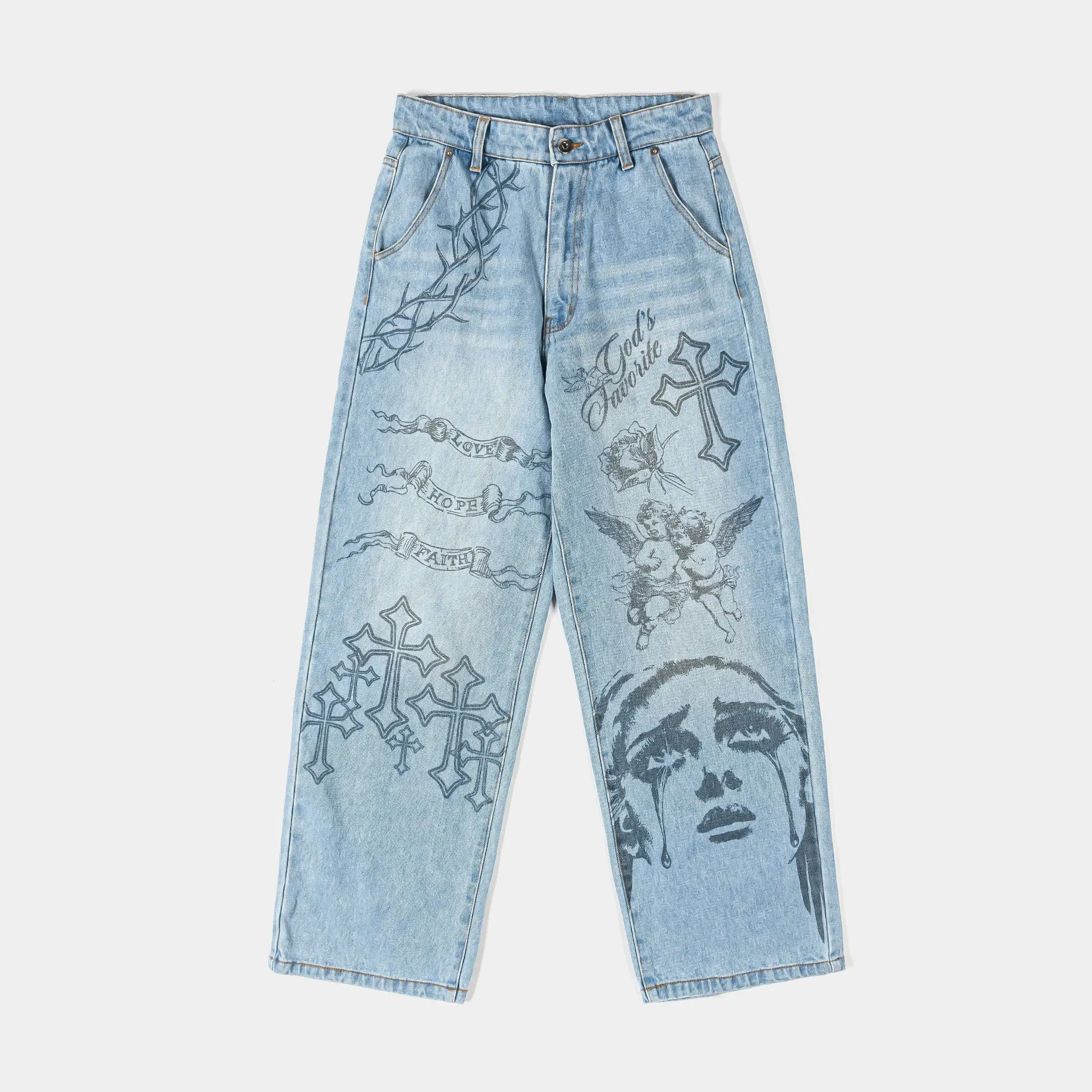MAISON ARTICLE God's Favorite Denim Washed Womens Pants (Washed Blue)