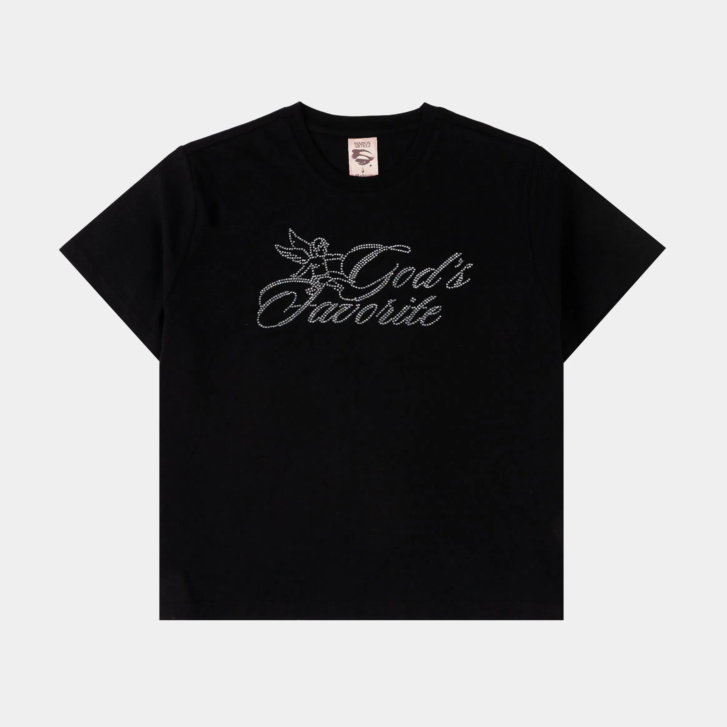MAISON ARTICLE Rhinestone God's Favorite Cropped Womens Short Sleeve Shirt (Black/Black)