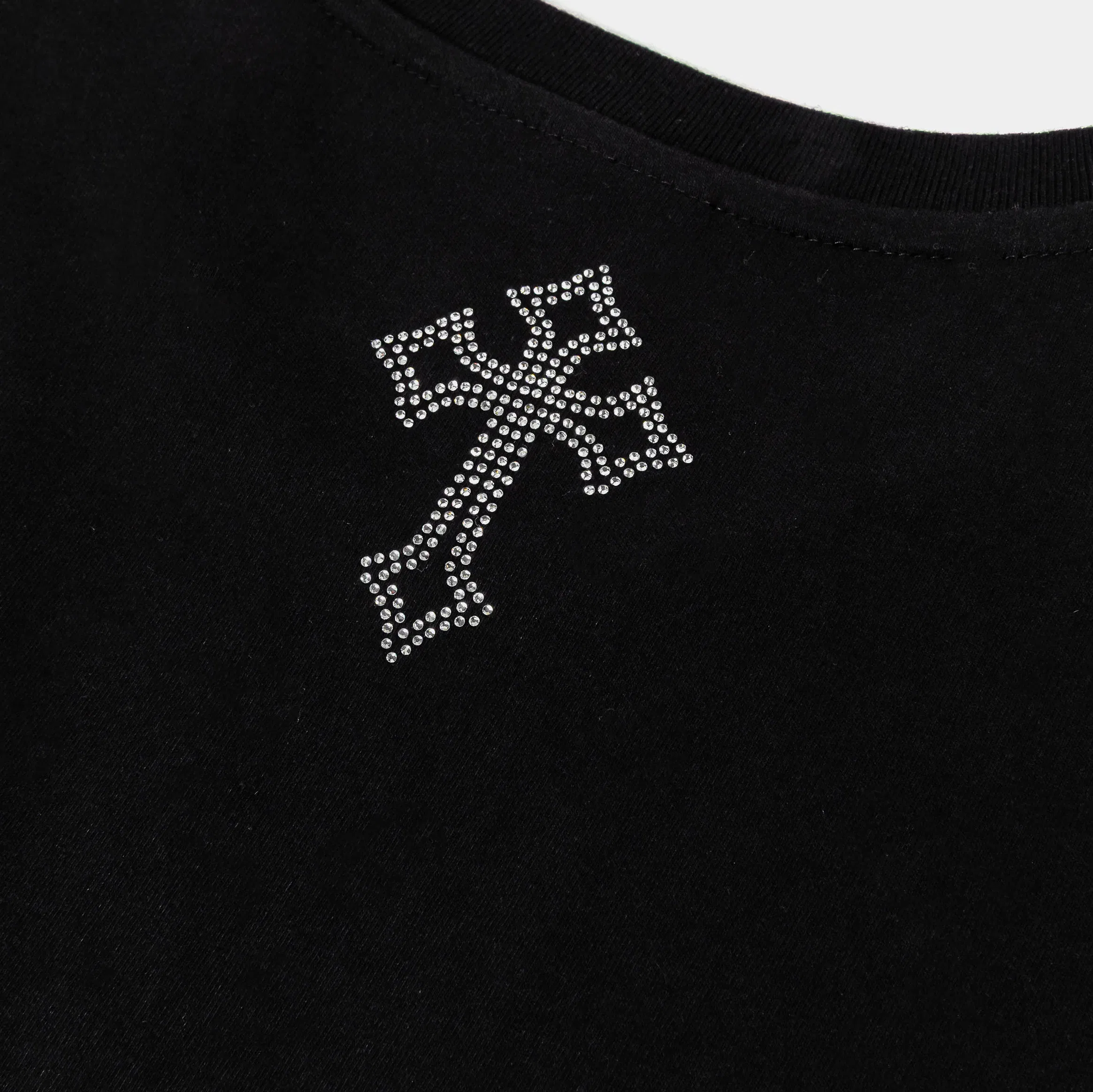 MAISON ARTICLE Rhinestone God's Favorite Cropped Womens Short Sleeve Shirt (Black/Black)