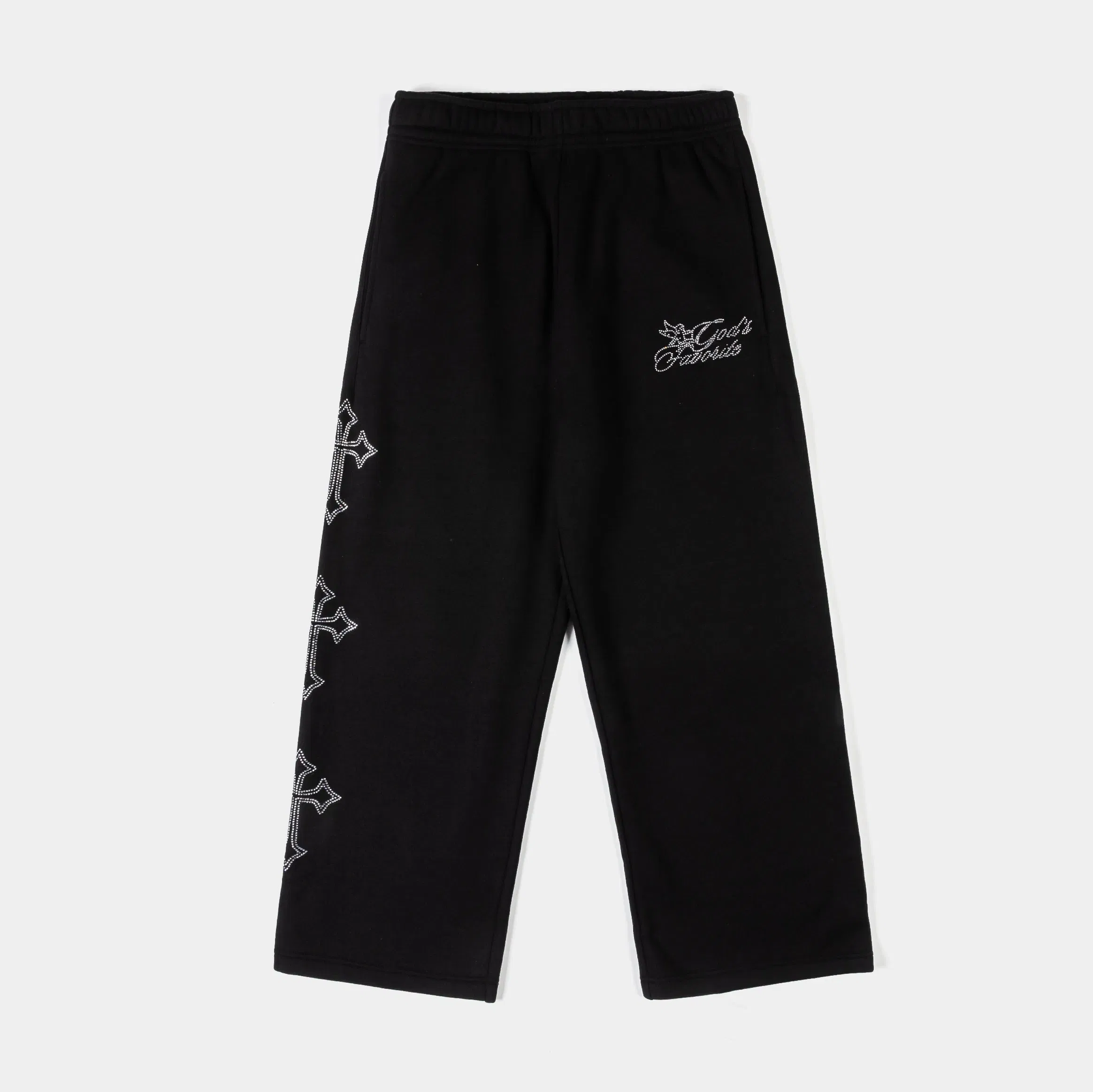 MAISON ARTICLE Rhinestone Crosses Womens Sweatpants (Black/Black)