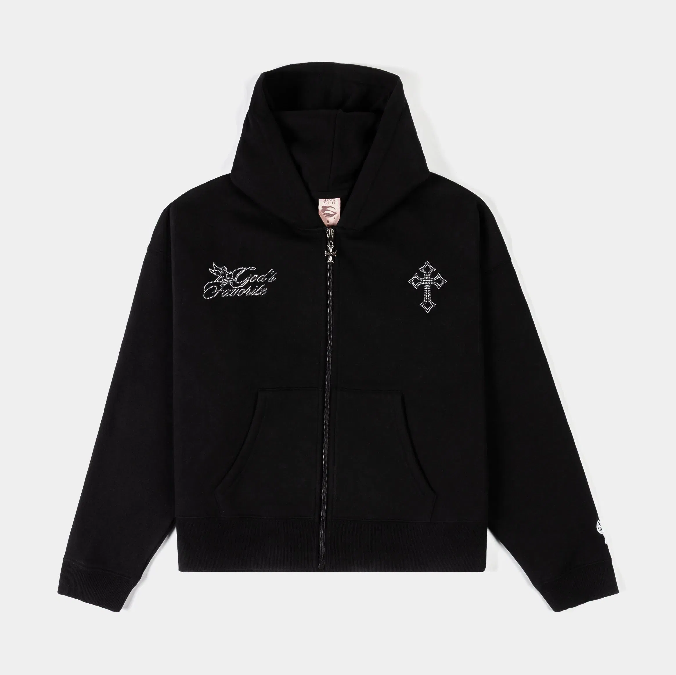 MAISON ARTICLE Mary Tears Cropped Zip Up Fleece Womens Hoodie (Black/Black)