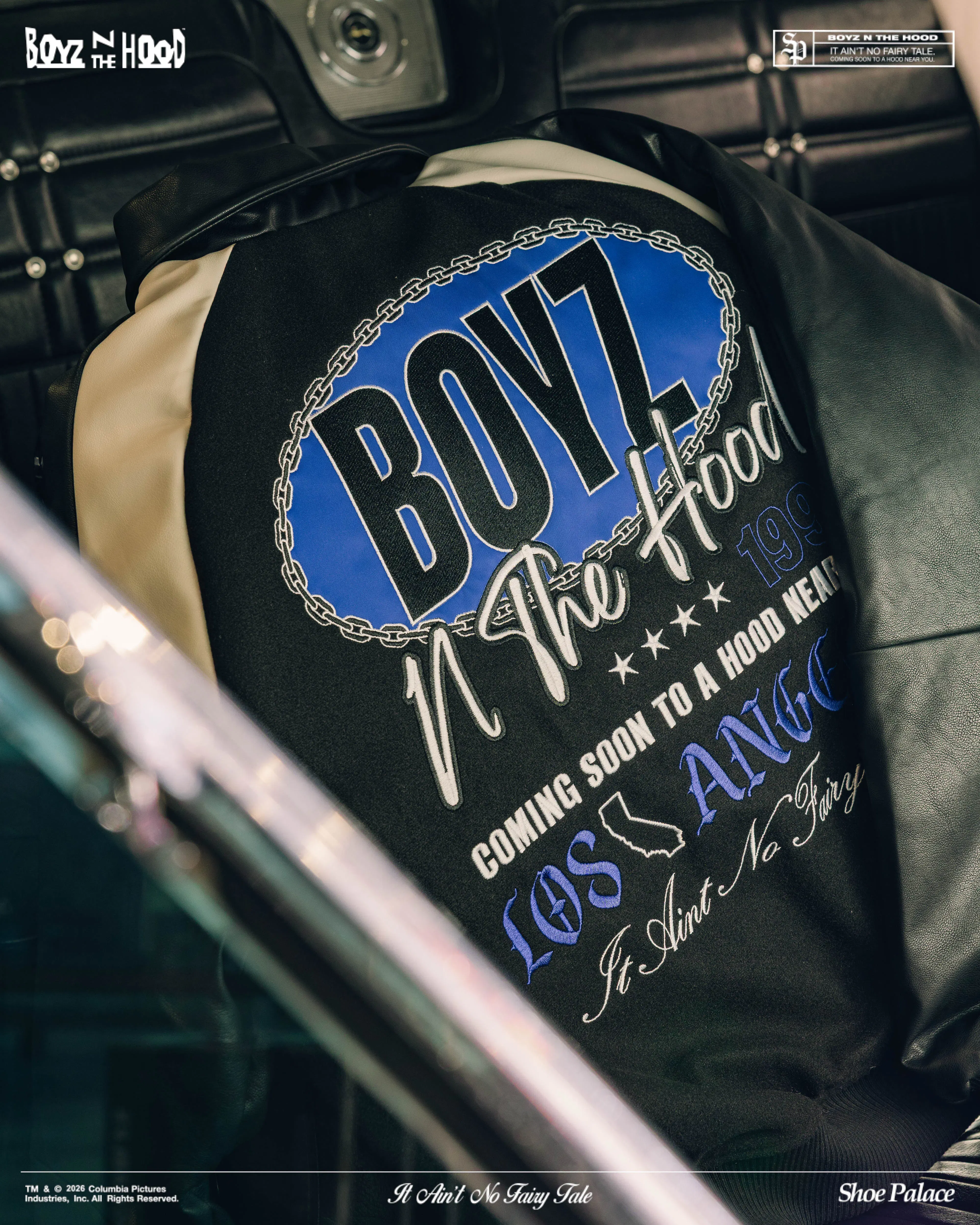 BOYZNTHEHOOD X SP SP x Boyz N The Hood Low Rider Varsity Mens Jacket (Black/White)