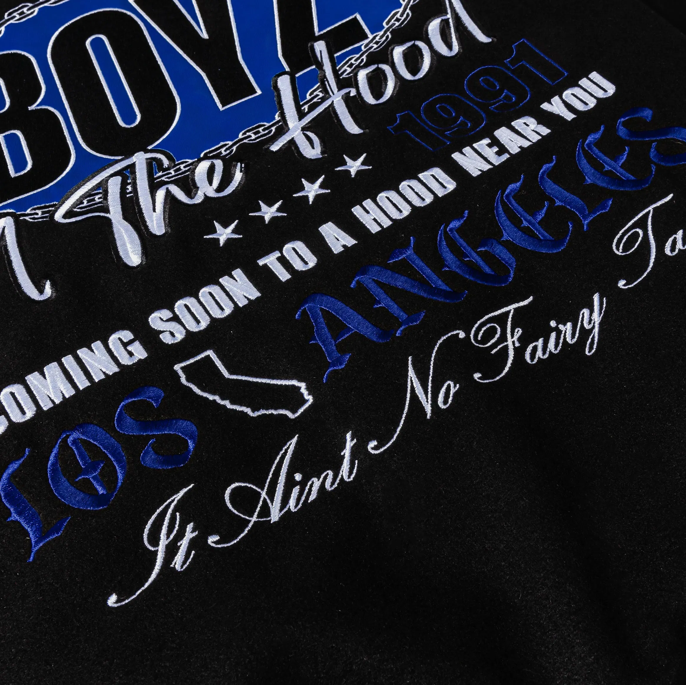 BOYZNTHEHOOD X SP SP x Boyz N The Hood Low Rider Varsity Mens Jacket (Black/White)