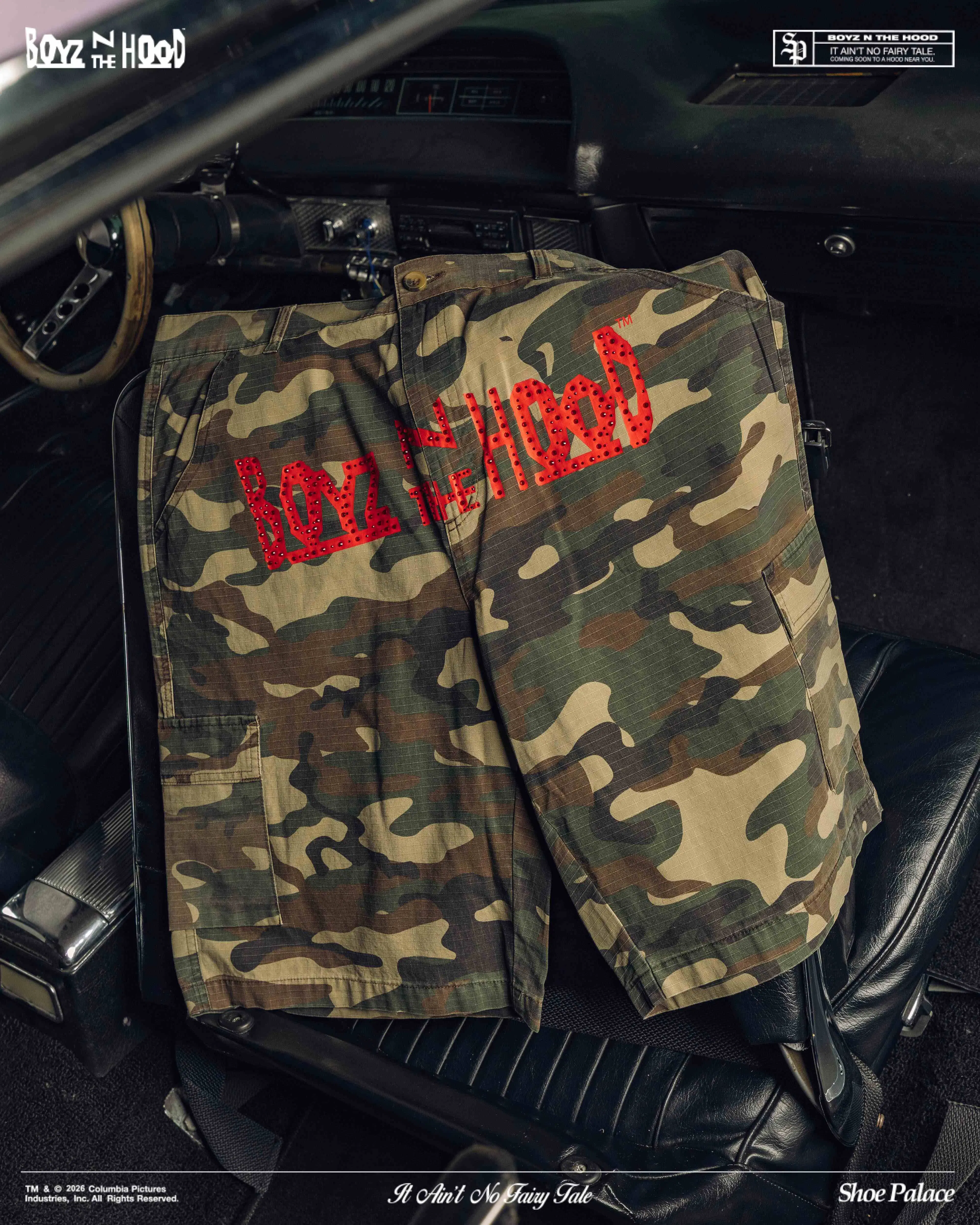 BOYZNTHEHOOD X SP SP x Boyz N The Hood Doughboy Cargo Mens Shorts (Camo/Red)