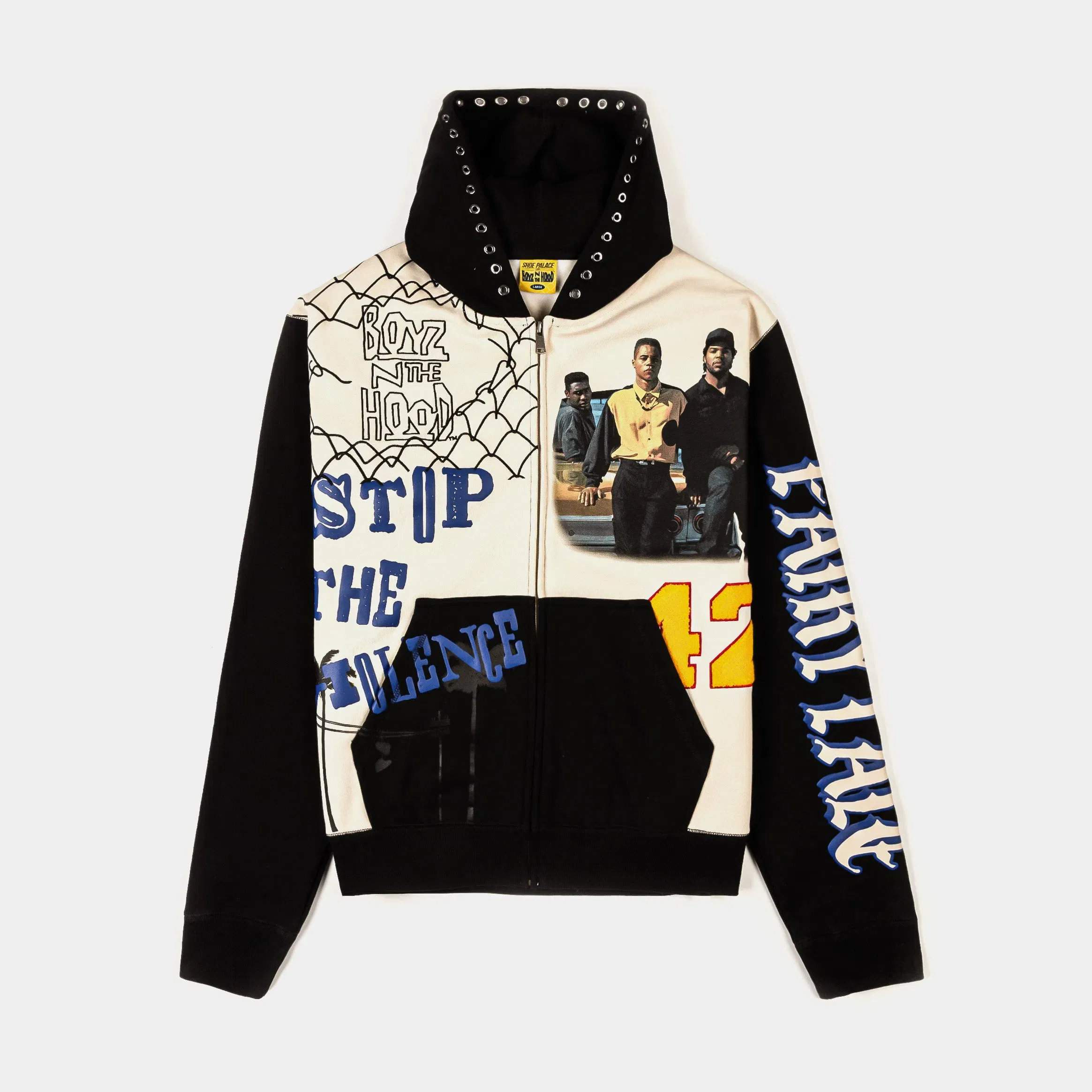 BOYZNTHEHOOD X SP SP x Boyz N The Hood Stop The Violence Zip Up Mens Hoodie (Black/Blue)