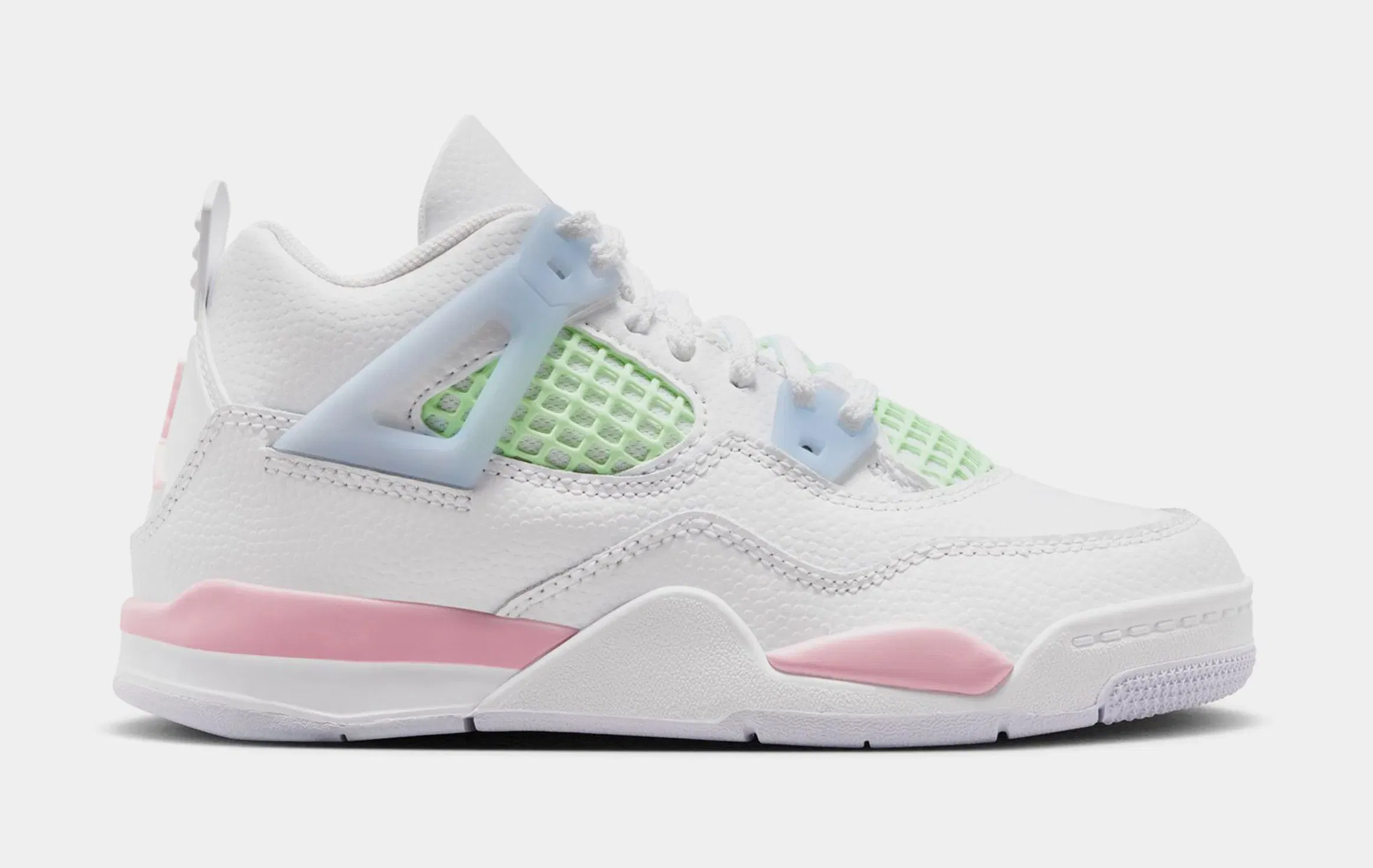 Air Jordan 4 Retro Medium Soft Pink Preschool Lifestyle Shoes (White/Medium Soft Pink/Half Blue)