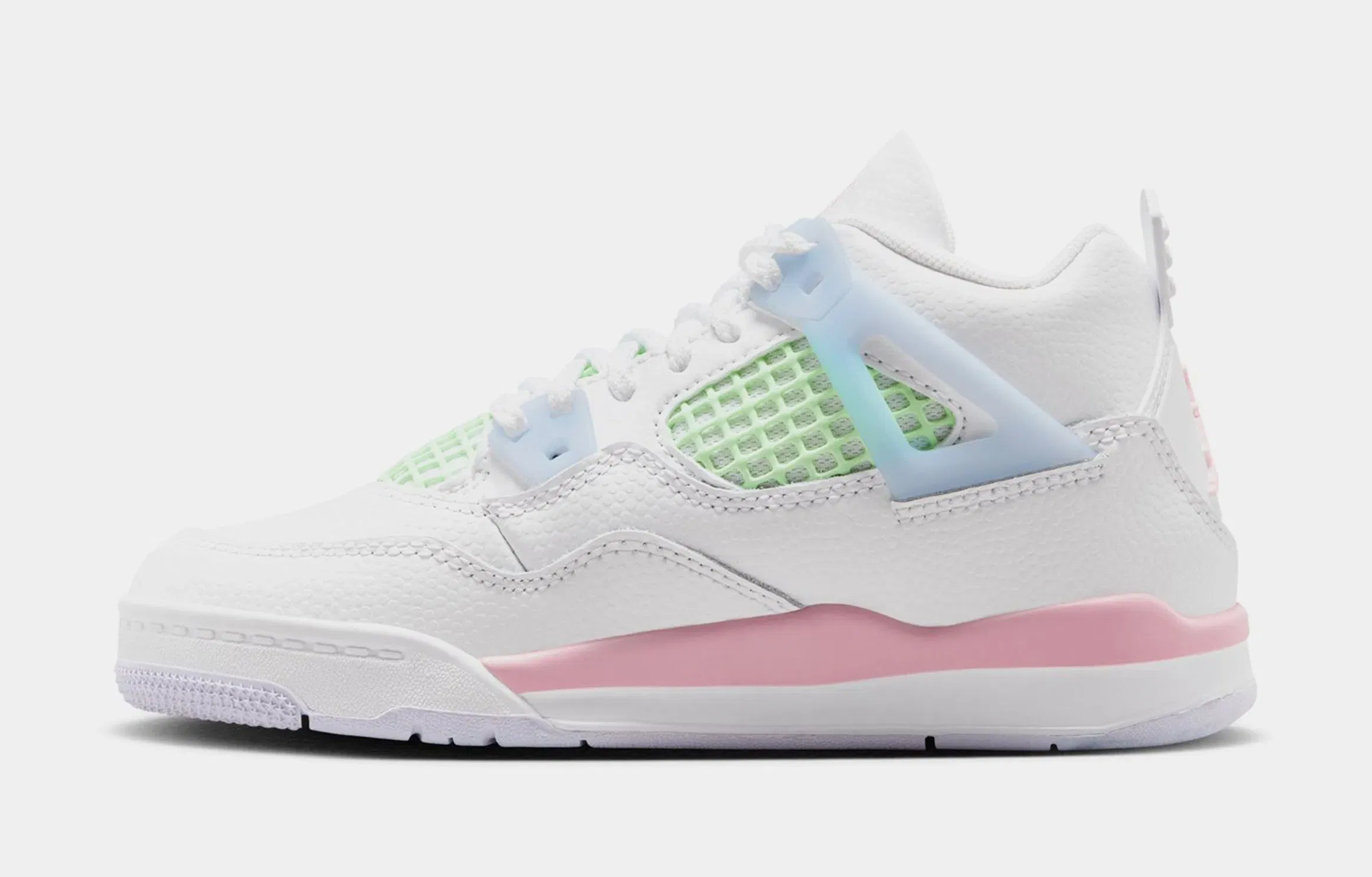 Air Jordan 4 Retro Medium Soft Pink Preschool Lifestyle Shoes (White/Medium Soft Pink/Half Blue)