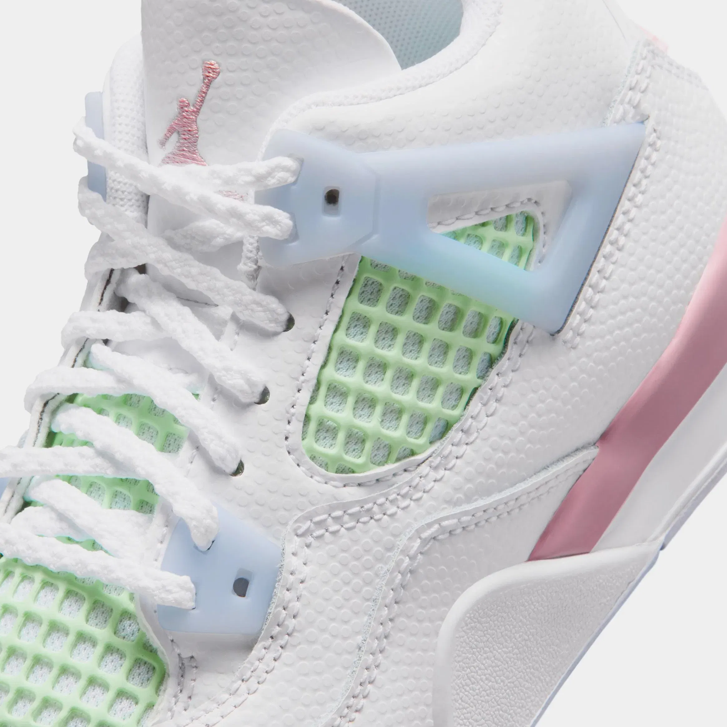Air Jordan 4 Retro Medium Soft Pink Preschool Lifestyle Shoes (White/Medium Soft Pink/Half Blue)