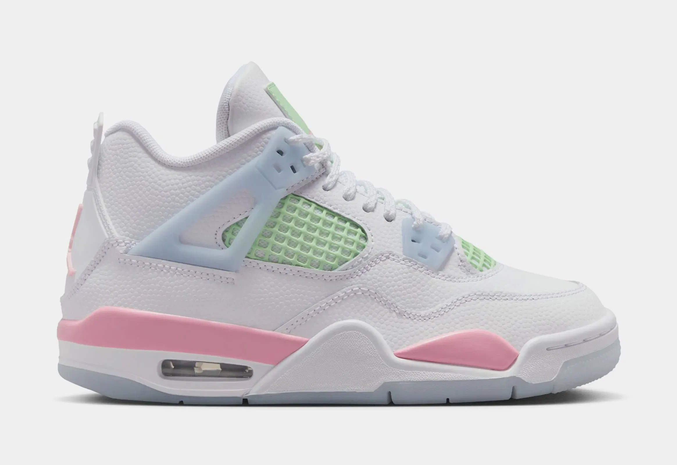 Air Jordan 4 Retro Medium Soft Pink Grade School Lifestyle Shoes (White/Medium Soft Pink/Half Blue)