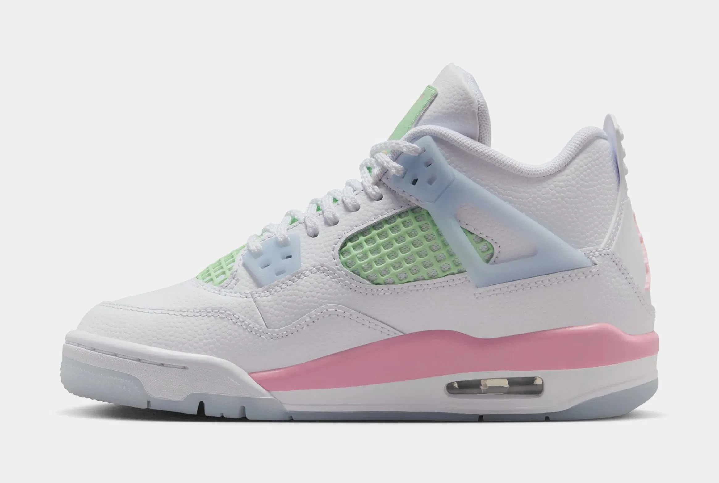 Air Jordan 4 Retro Medium Soft Pink Grade School Lifestyle Shoes (White/Medium Soft Pink/Half Blue)