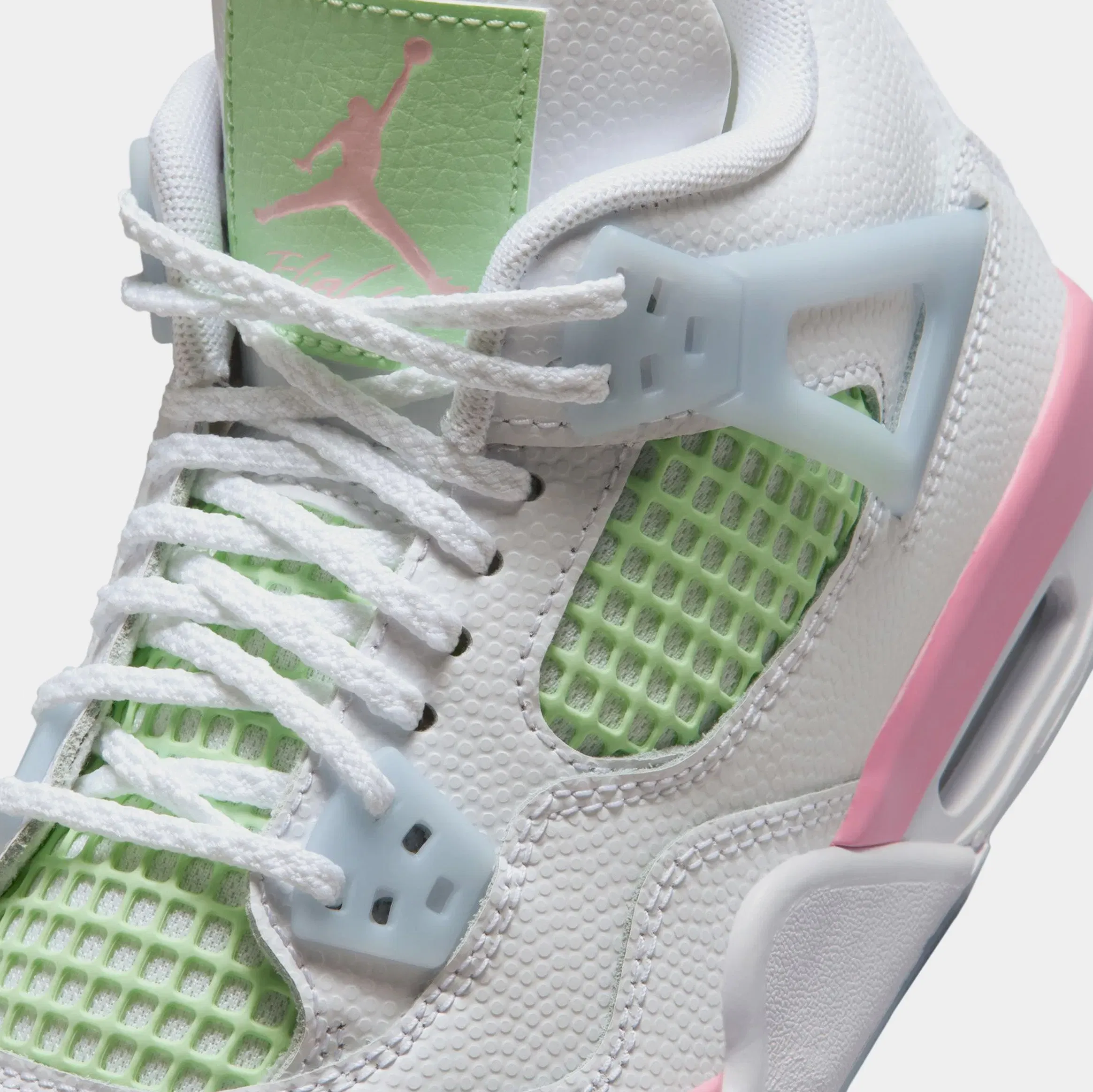 Air Jordan 4 Retro Medium Soft Pink Grade School Lifestyle Shoes (White/Medium Soft Pink/Half Blue)